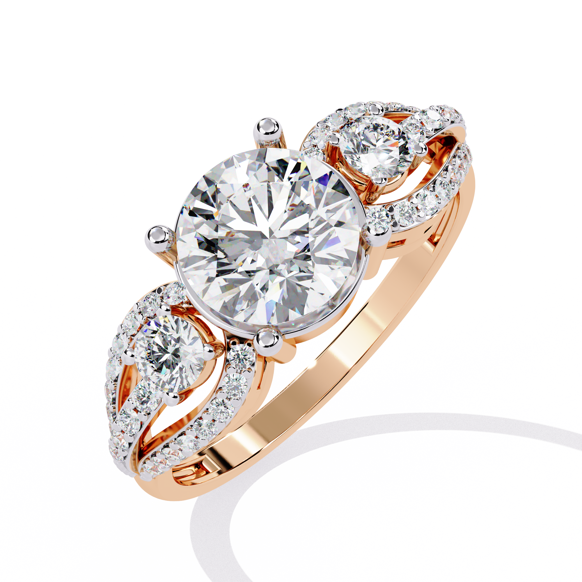 Solitairekart 1.64 ct Three Stone Halo Ring – 14K Yellow Gold