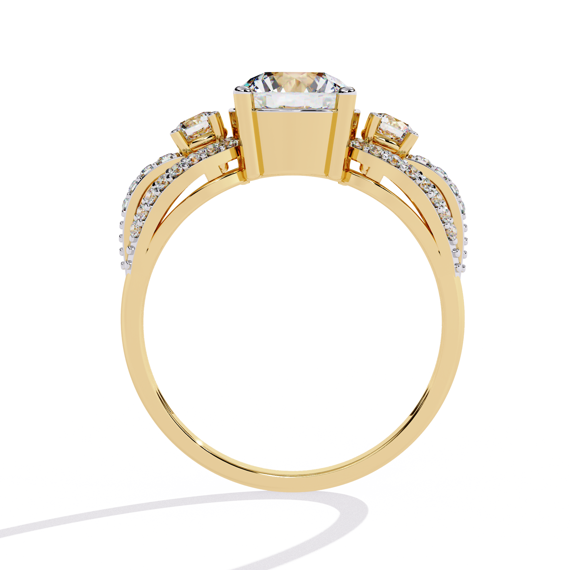 Solitairekart 1.64 ct Three Stone Halo Ring – 14K Yellow Gold