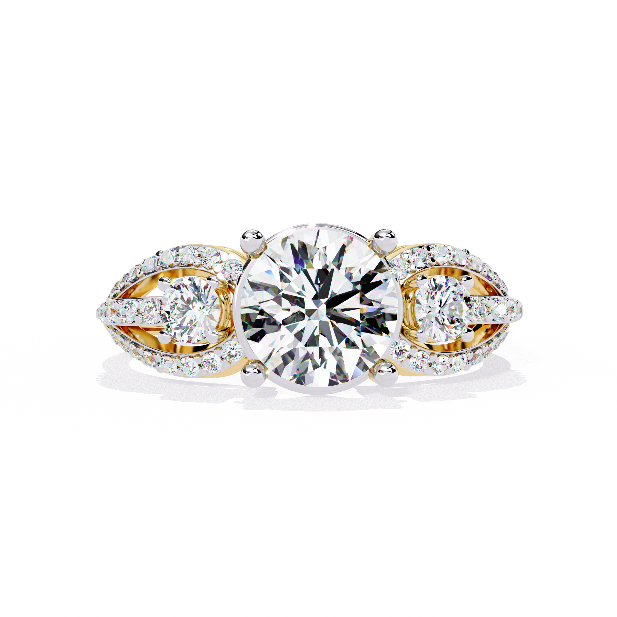Solitairekart 1.64 ct Three Stone Halo Ring – 14K Yellow Gold