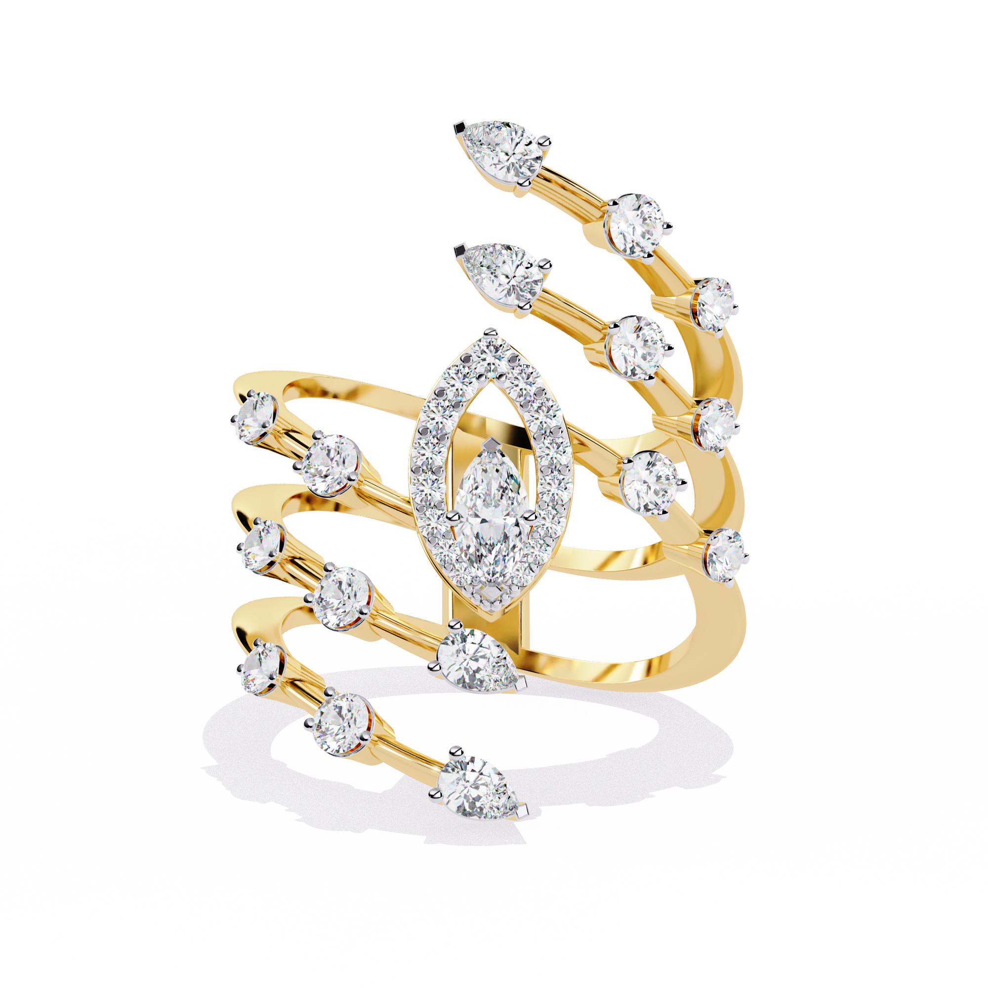 Solitairekart - 1.18 ct Lab Grown Diamond Cascade Ring in 14k Yellow Gold