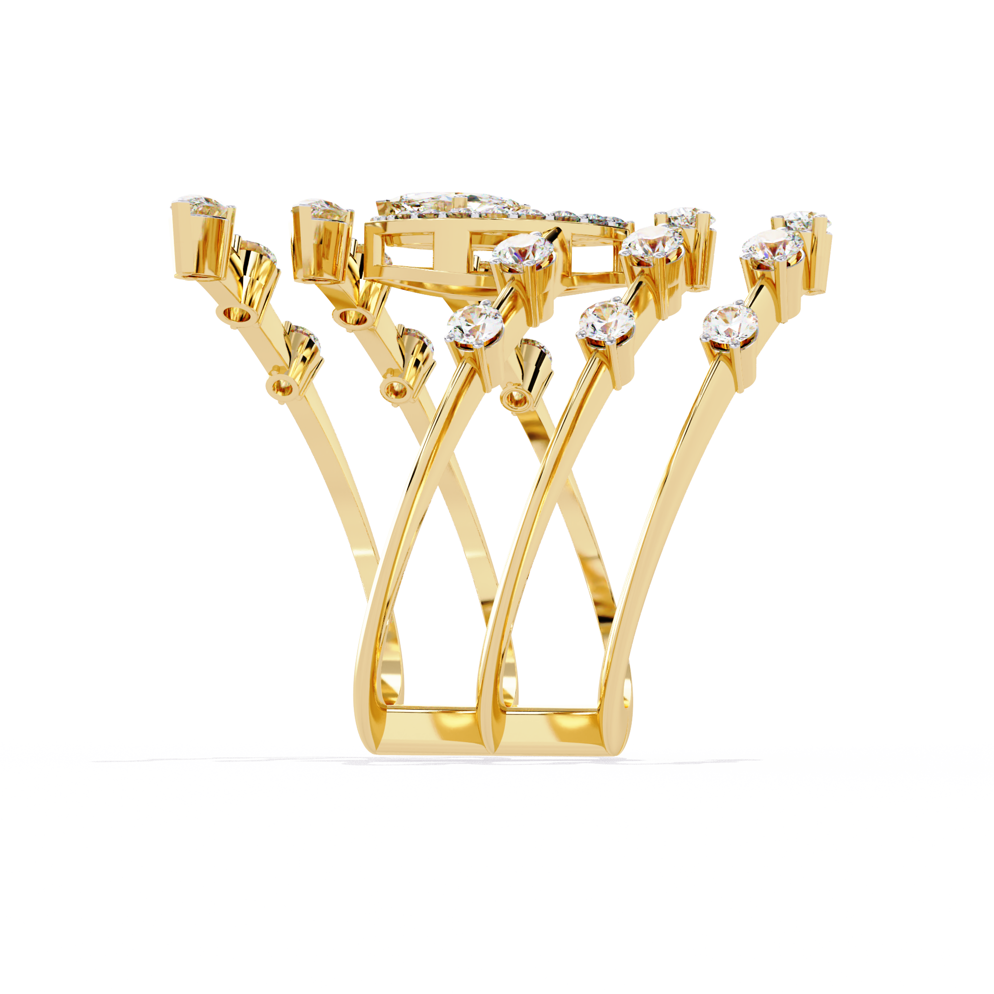 Solitairekart - 1.18 ct Lab Grown Diamond Cascade Ring in 14k Yellow Gold