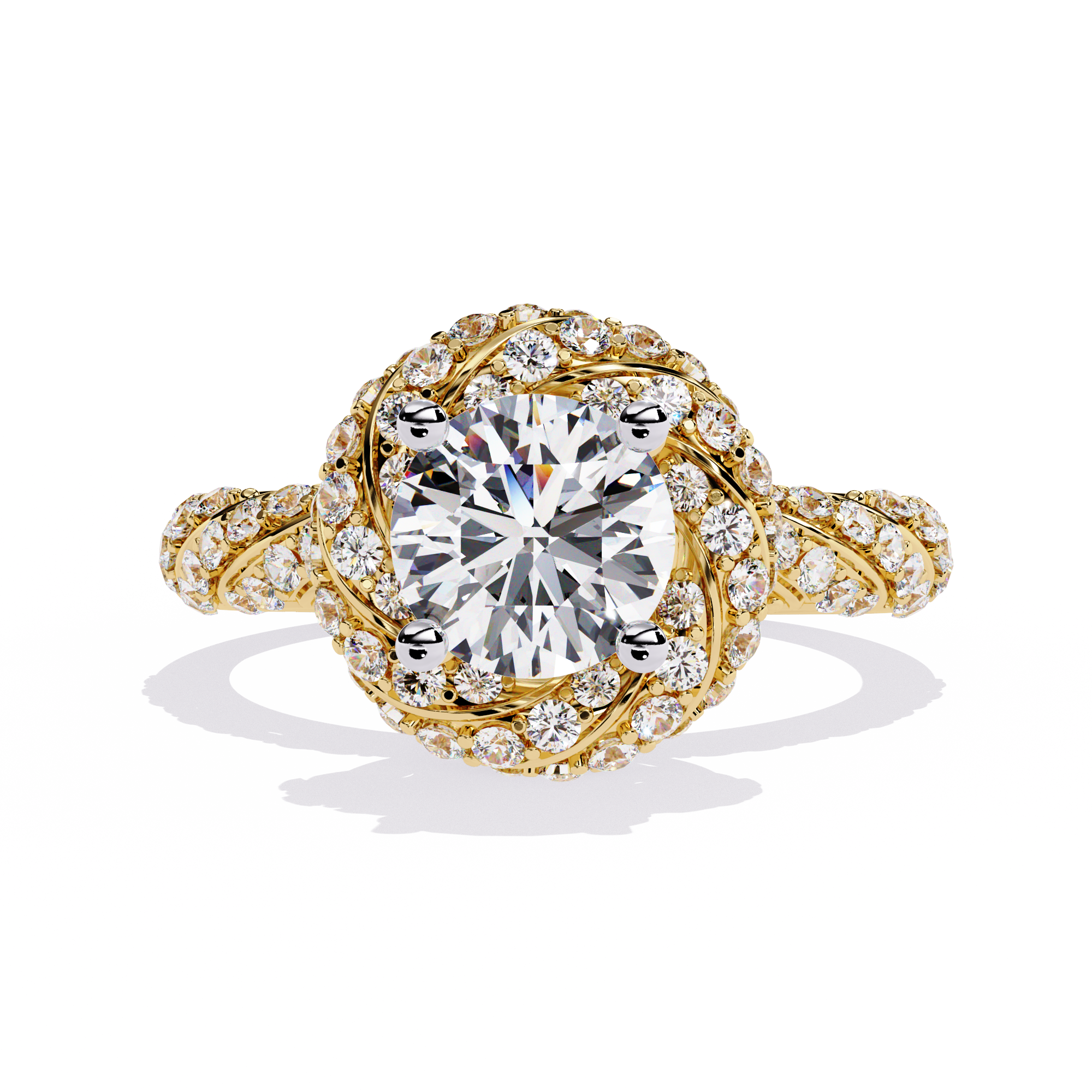 Solitairekart 1.44 ct Lab Grown Diamond Swirling Halo Ring in 14k Yellow Gold