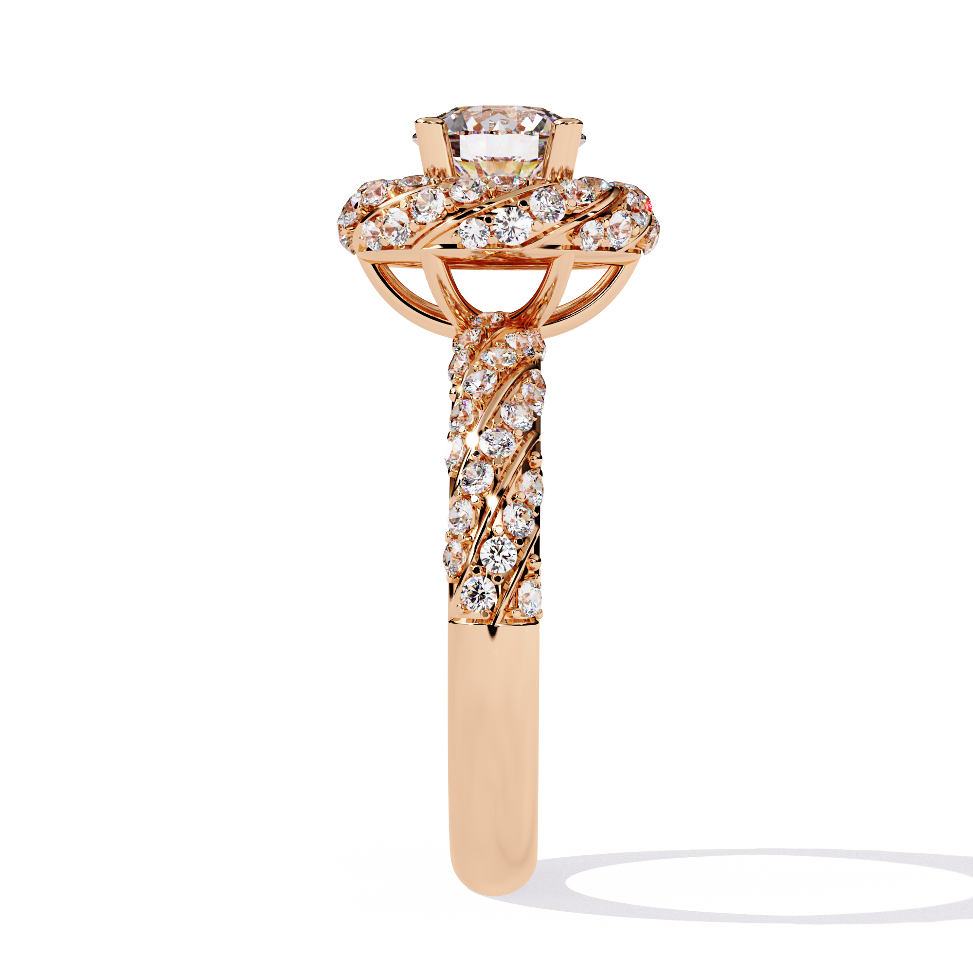 Solitairekart 1.44 ct Lab Grown Diamond Swirling Halo Ring in 14k Yellow Gold