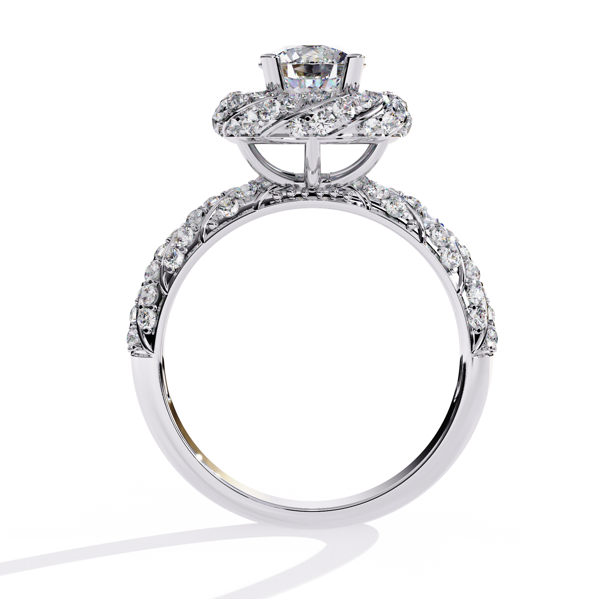 Solitairekart 1.44 ct Lab Grown Diamond Swirling Halo Ring in 14k Yellow Gold