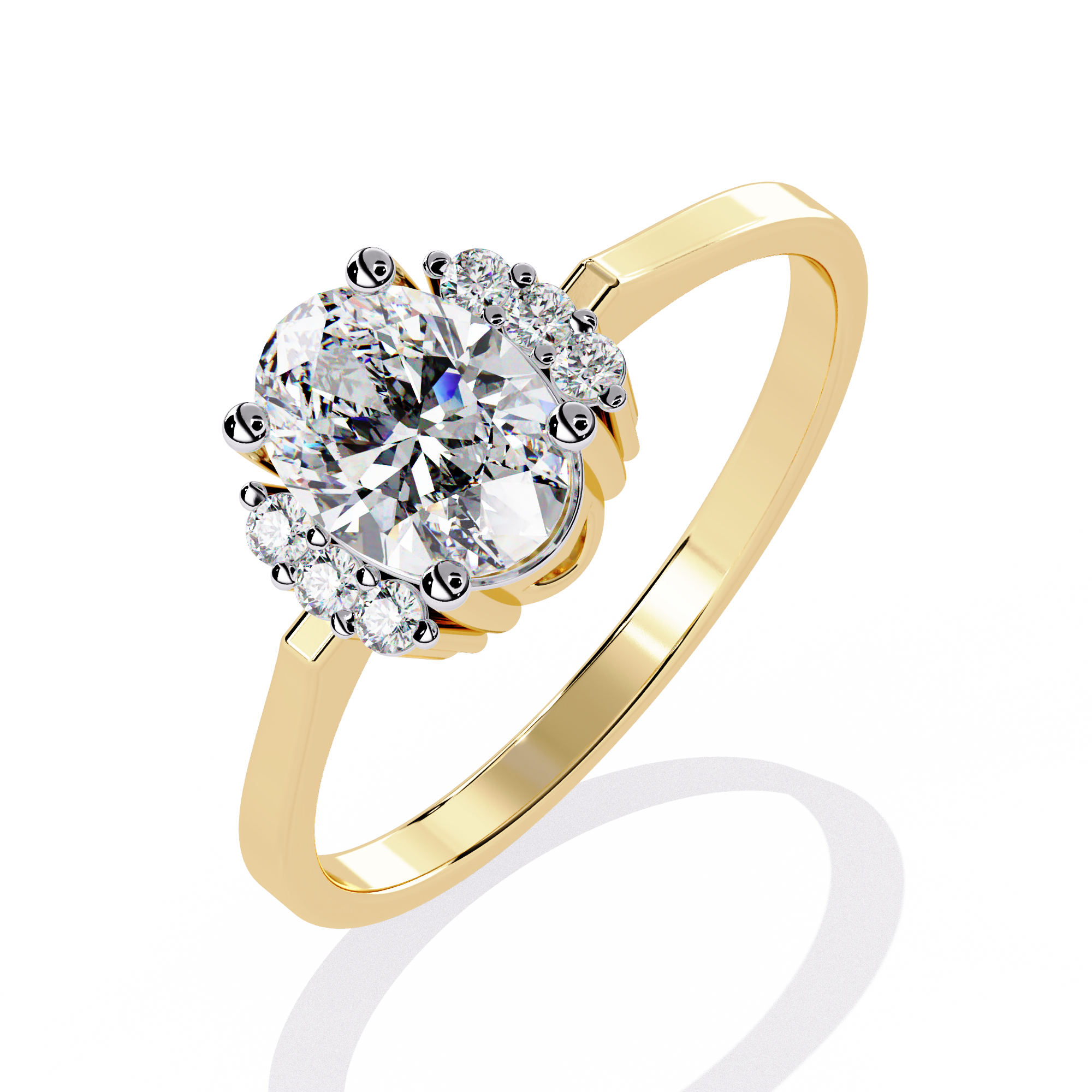 Solitairekart-0.72 CT Lab Grown Oval Halo Cluster Diamond Ring in 14K Yellow Gold
