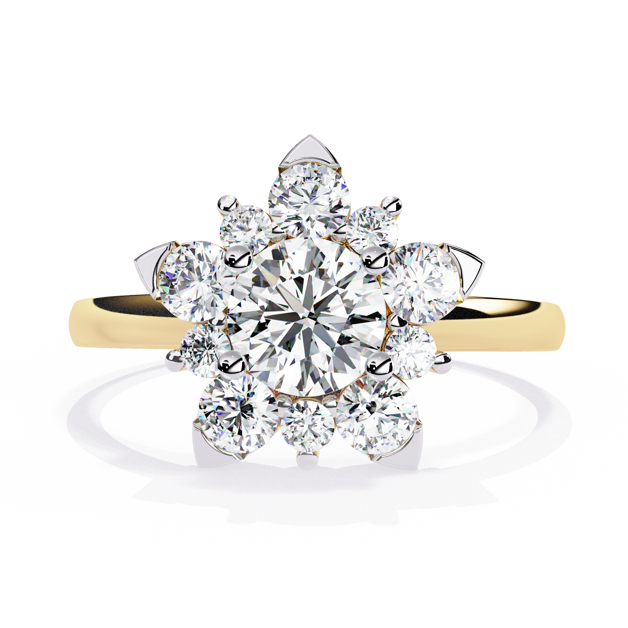 Solitairekart – 1.20 CT Floral Cluster Lab Grown Diamond Ring | 14K Yellow Gold