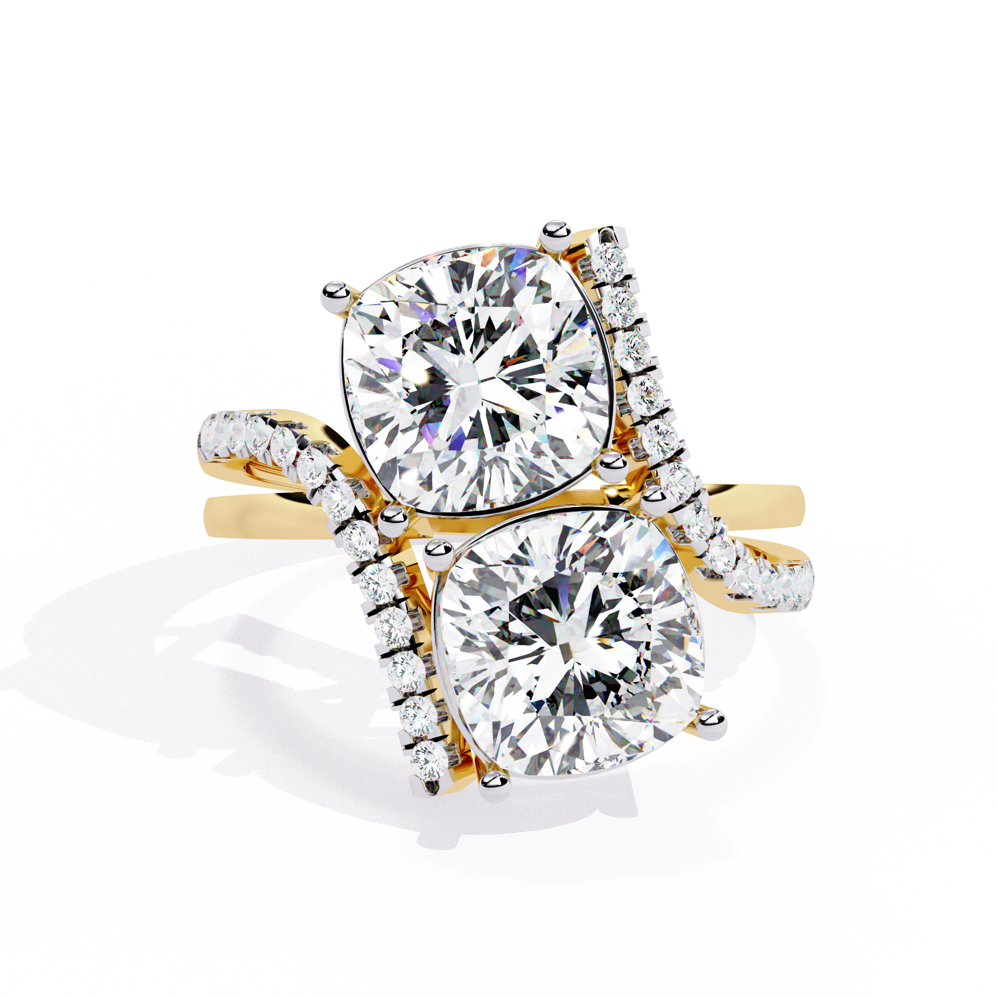 Solitairekart-5.04 CT Lab Grown Twin Cushion Harmony Diamond Ring