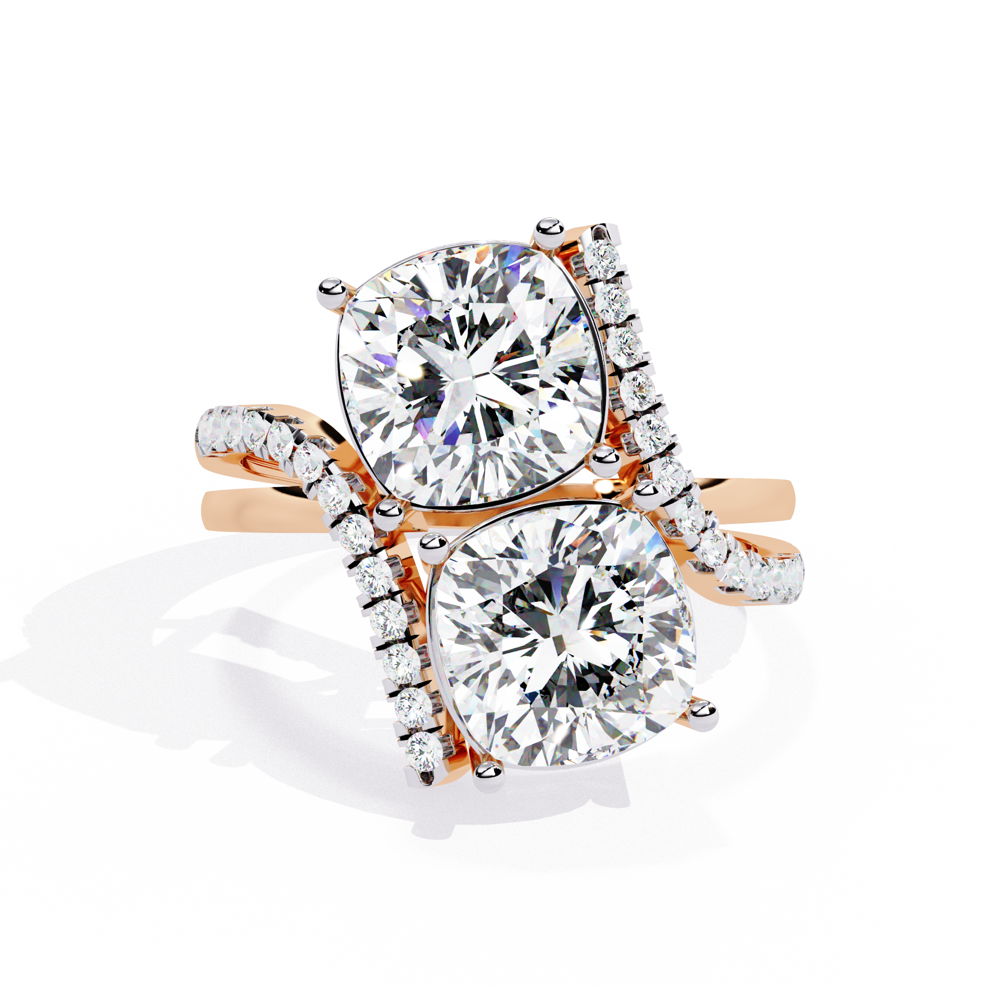 Solitairekart-5.04 CT Lab Grown Twin Cushion Harmony Diamond Ring