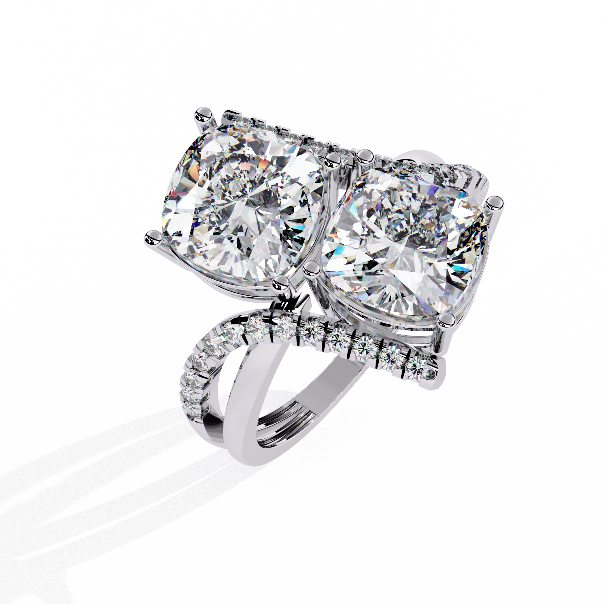 Solitairekart-5.04 CT Lab Grown Twin Cushion Harmony Diamond Ring