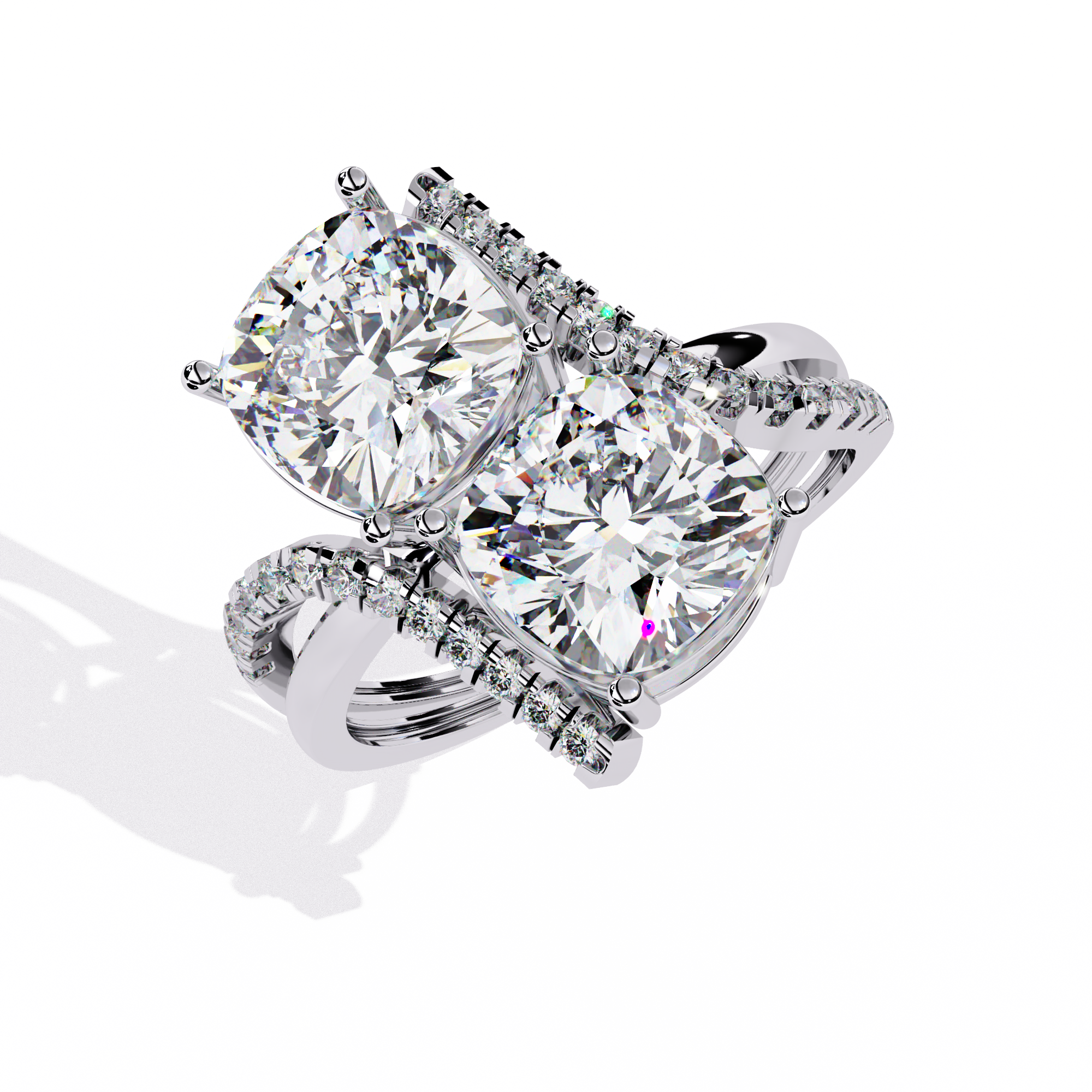 Solitairekart-5.04 CT Lab Grown Twin Cushion Harmony Diamond Ring