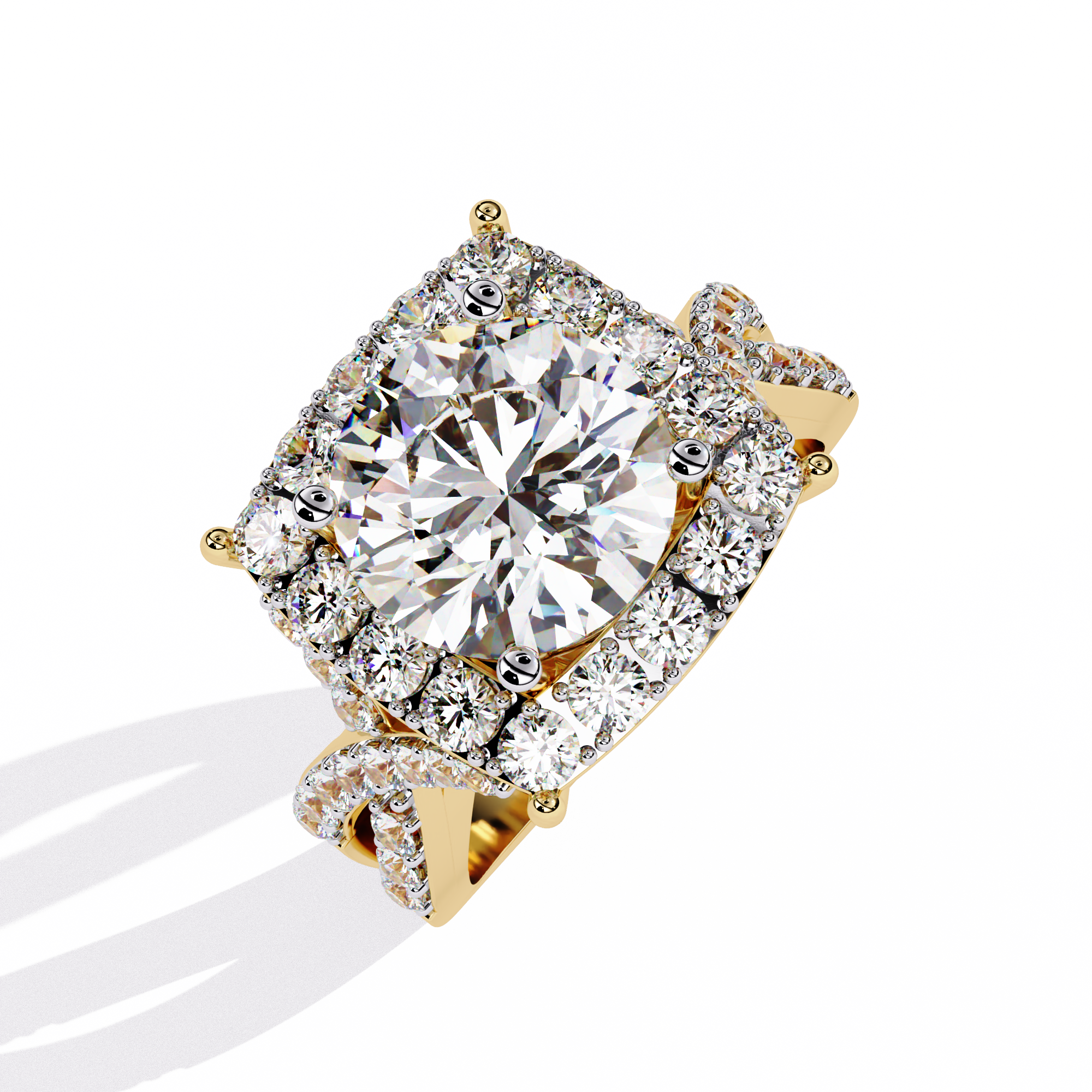 Solitairekart-3.4 CT Lab Grown Cushion Halo Majesty Diamond Ring