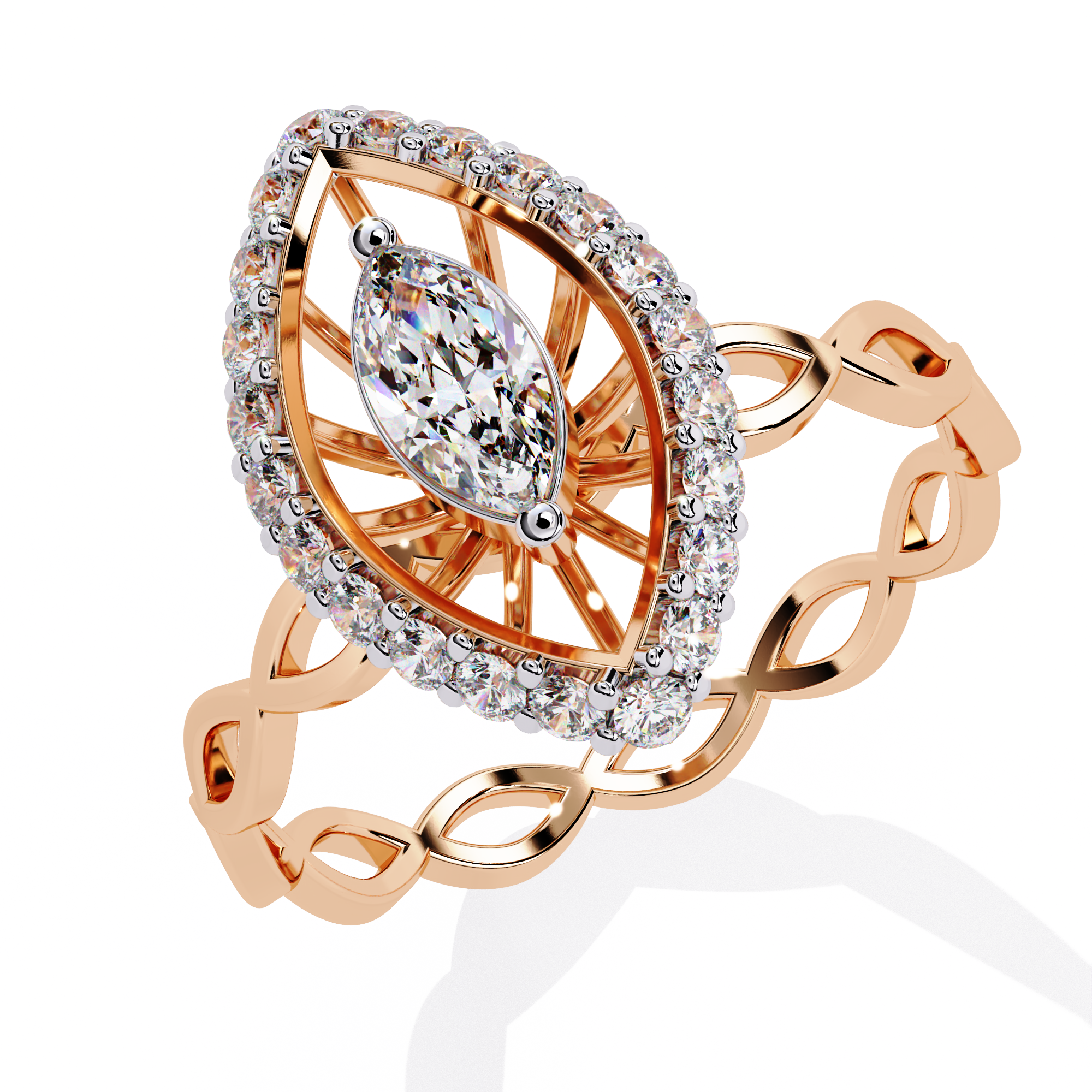 Solitairekart-0.56 CT Lab Grown Diamond Marquise Sunburst Halo Engagement Ring