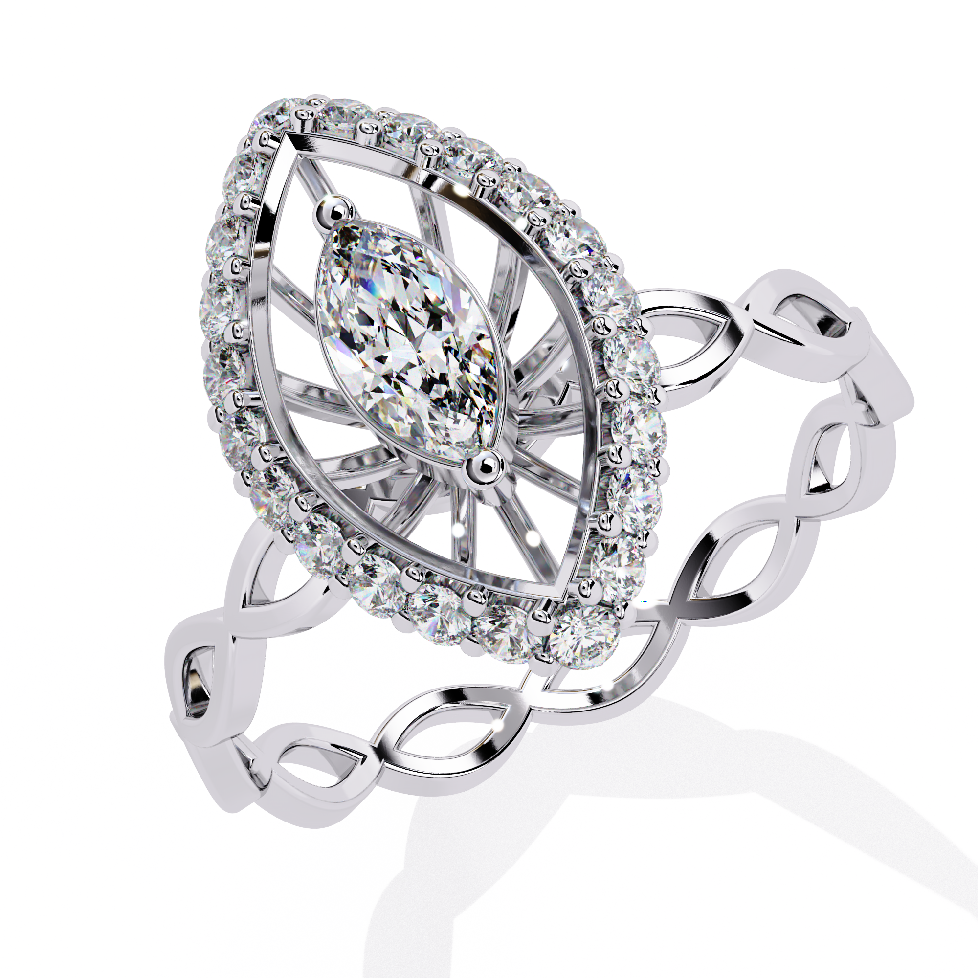 Solitairekart-0.56 CT Lab Grown Diamond Marquise Sunburst Halo Engagement Ring