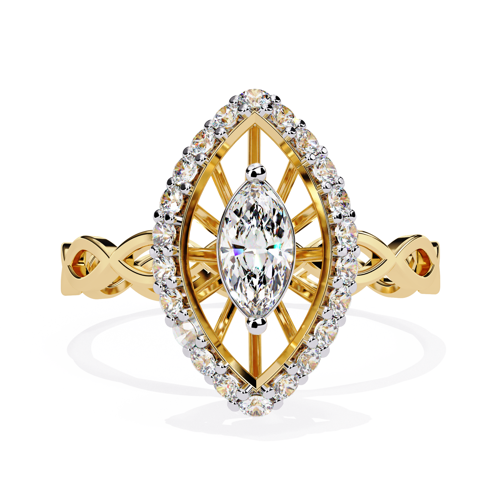Solitairekart-0.56 CT Lab Grown Diamond Marquise Sunburst Halo Engagement Ring