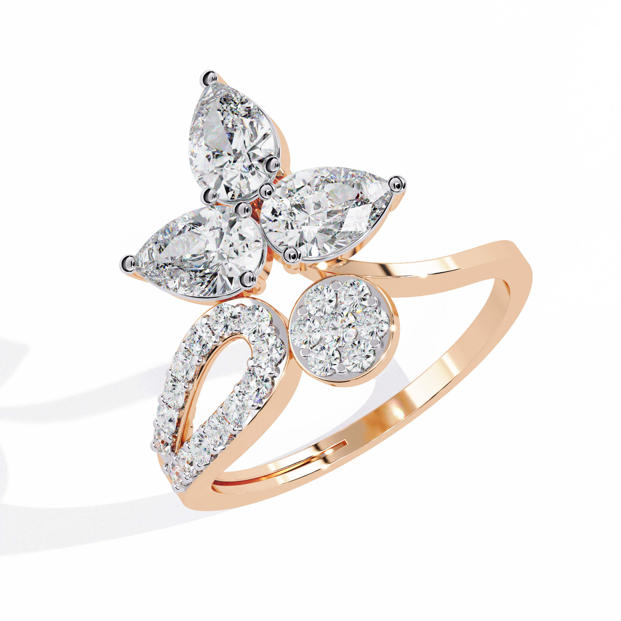 Solitairekart-1.21 CT Lab Grown Diamond Petal Trio Cluster Statement Ring