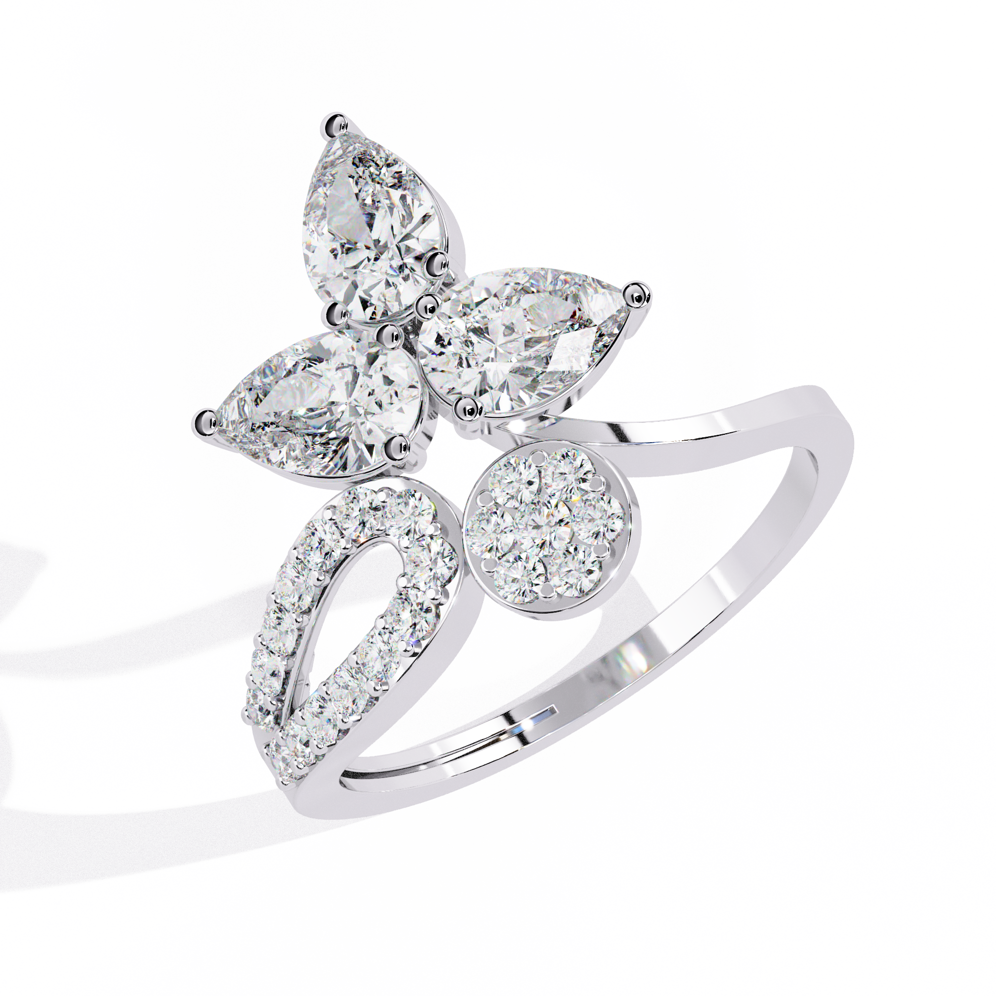 Solitairekart-1.21 CT Lab Grown Diamond Petal Trio Cluster Statement Ring