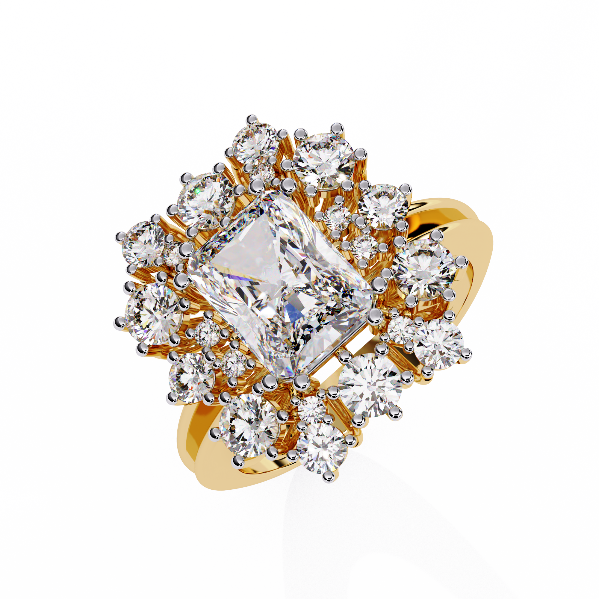 Solitairekart - 4.46 Ct Lab Grown Diamond Halo Ring in 14K Yellow Gold