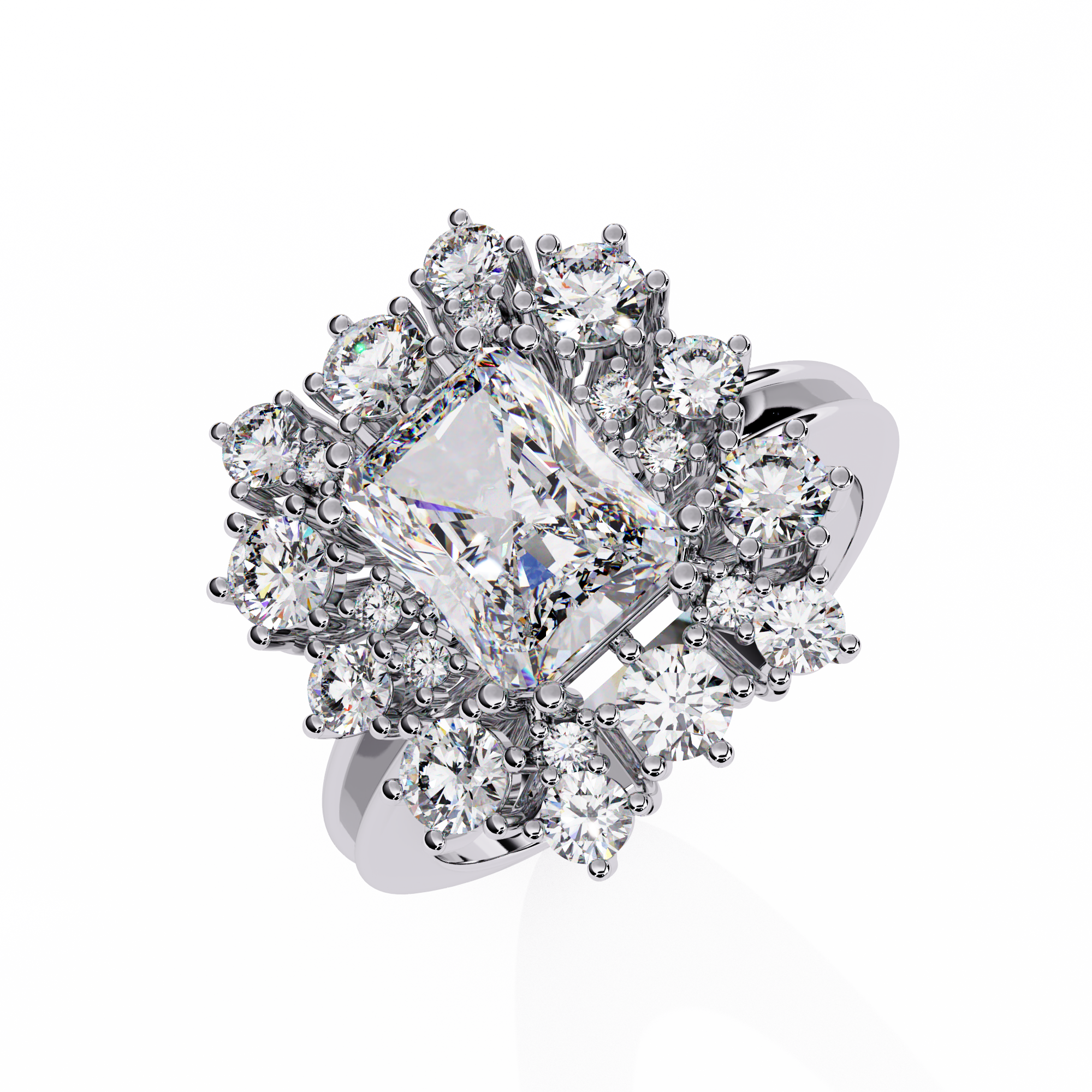 Solitairekart 4.46ct Radiant Halo Cluster Natural Diamond Ring-H Color, VS1 Clarity