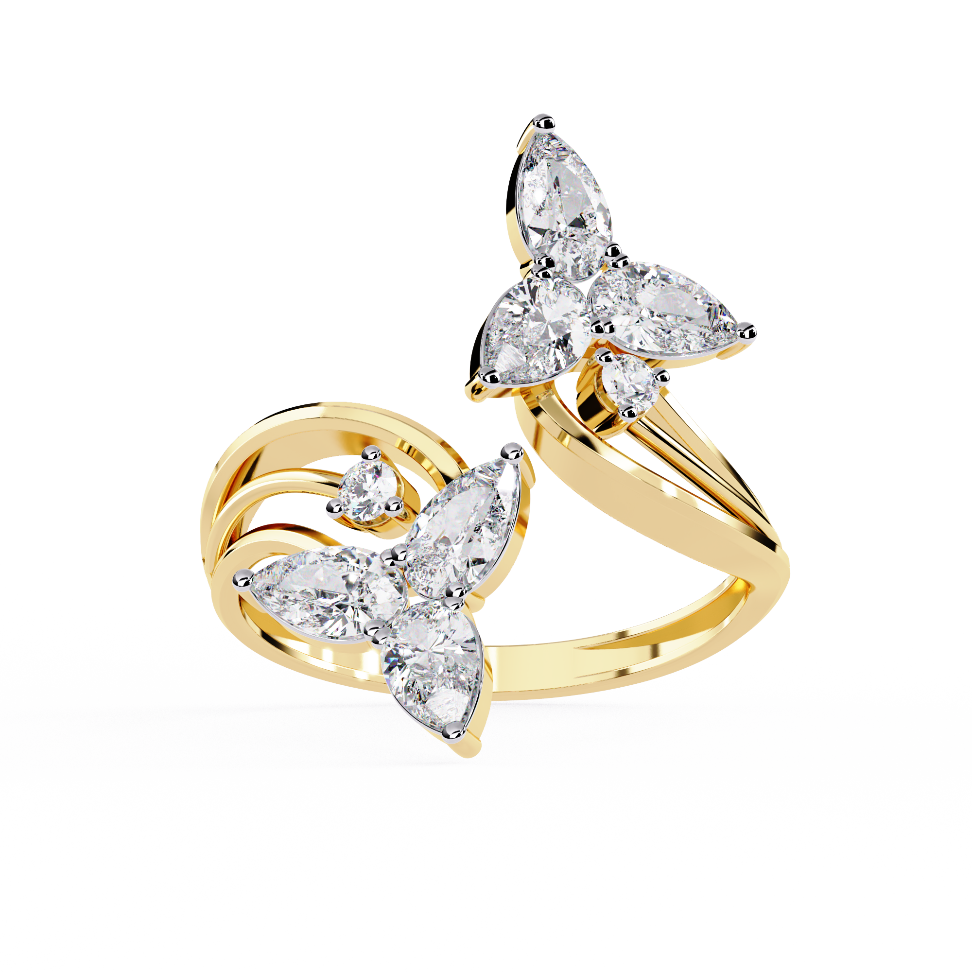 Solitairekart – 0.99ct Lab Grown Diamond Double Butterfly Ring in 14K Yellow Gold