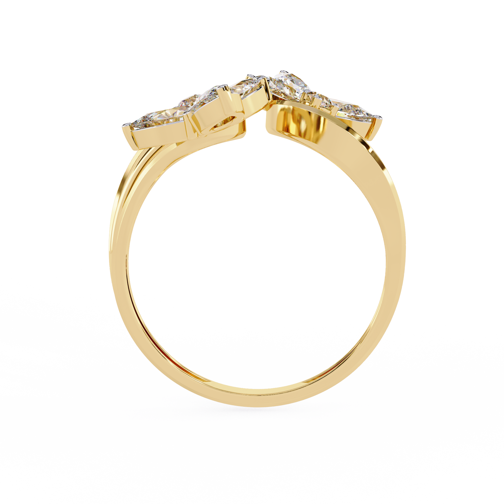 Solitairekart – 0.99ct Lab Grown Diamond Double Butterfly Ring in 14K Yellow Gold