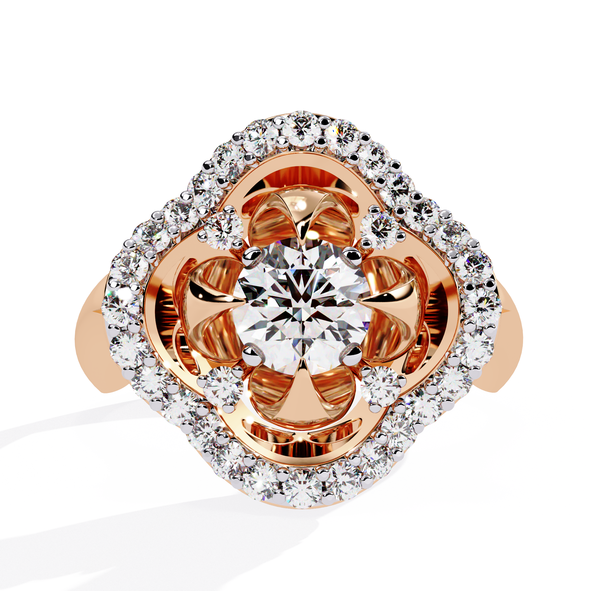 Solitairekart – 0.81 ct Lab Grown Diamond Floral Halo Ring – 14K Yellow Gold