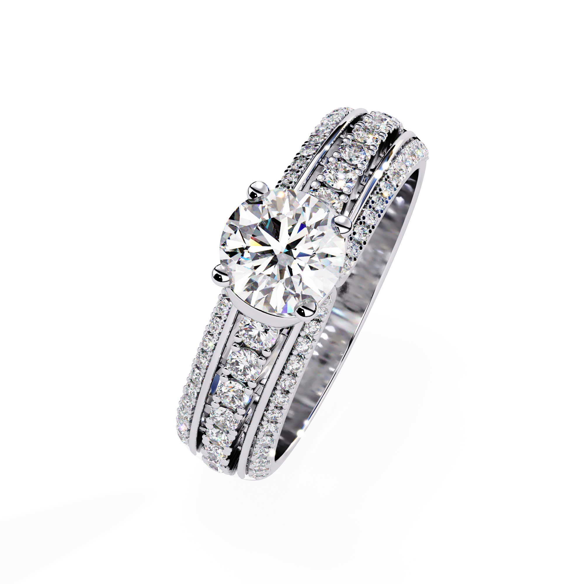 Solitairekart 1.23ct Round Brilliant Cut with Double Pave Diamond Band-H Color, VS1 Clarity