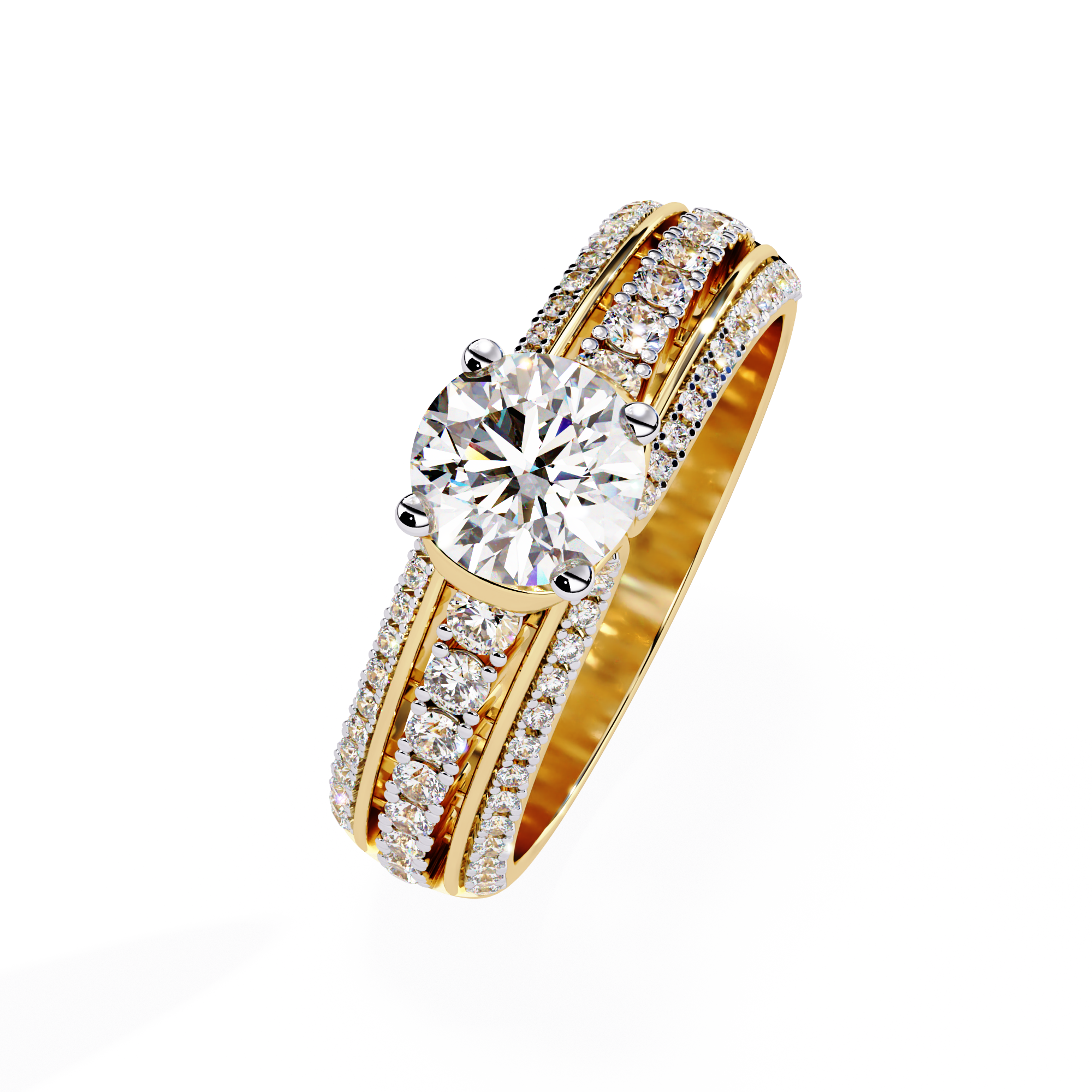 Solitairekart – 1.23 ct Triple Row Solitaire Ring Lab Grown – 14K Yellow Gold
