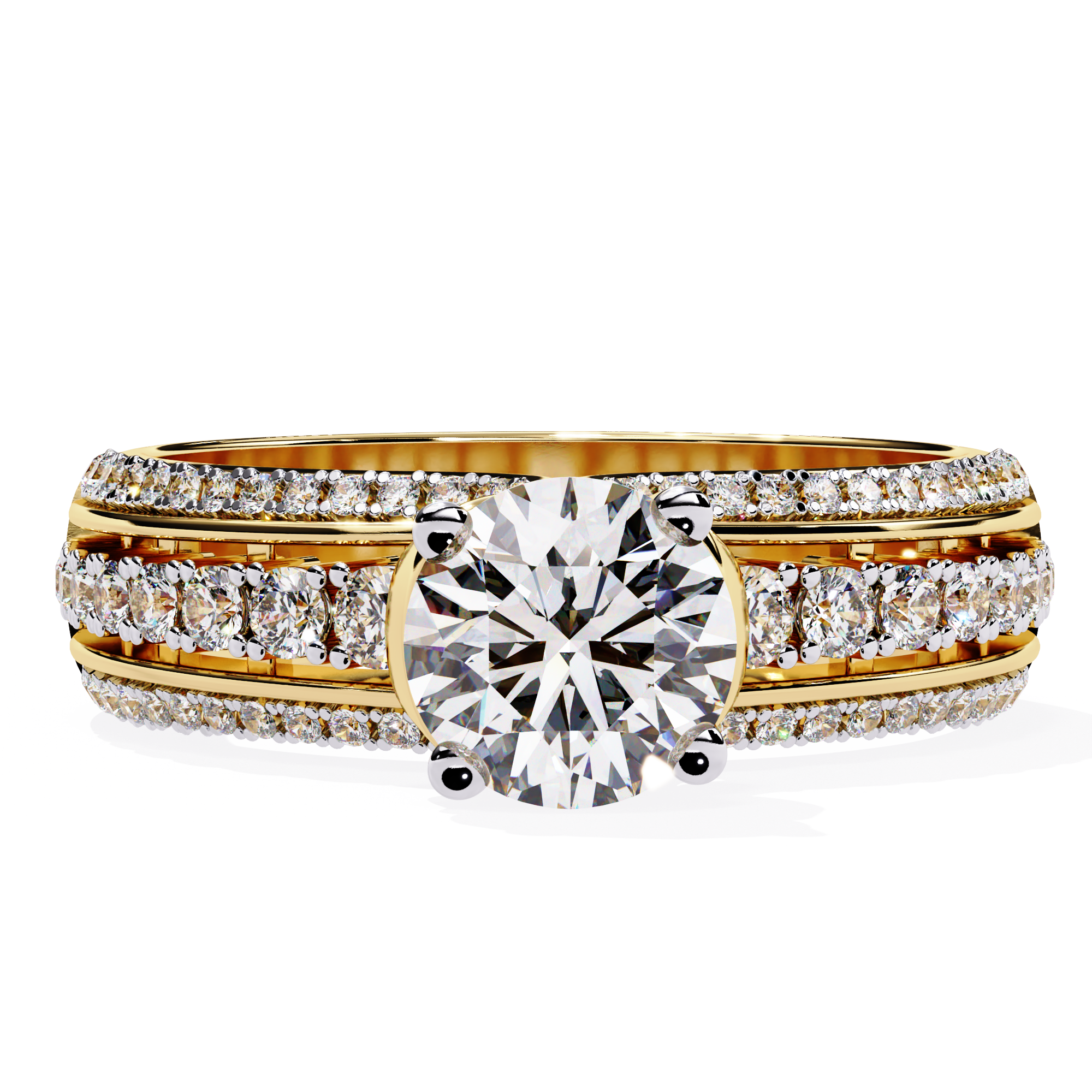 Solitairekart – 1.23 ct Triple Row Solitaire Ring Lab Grown – 14K Yellow Gold