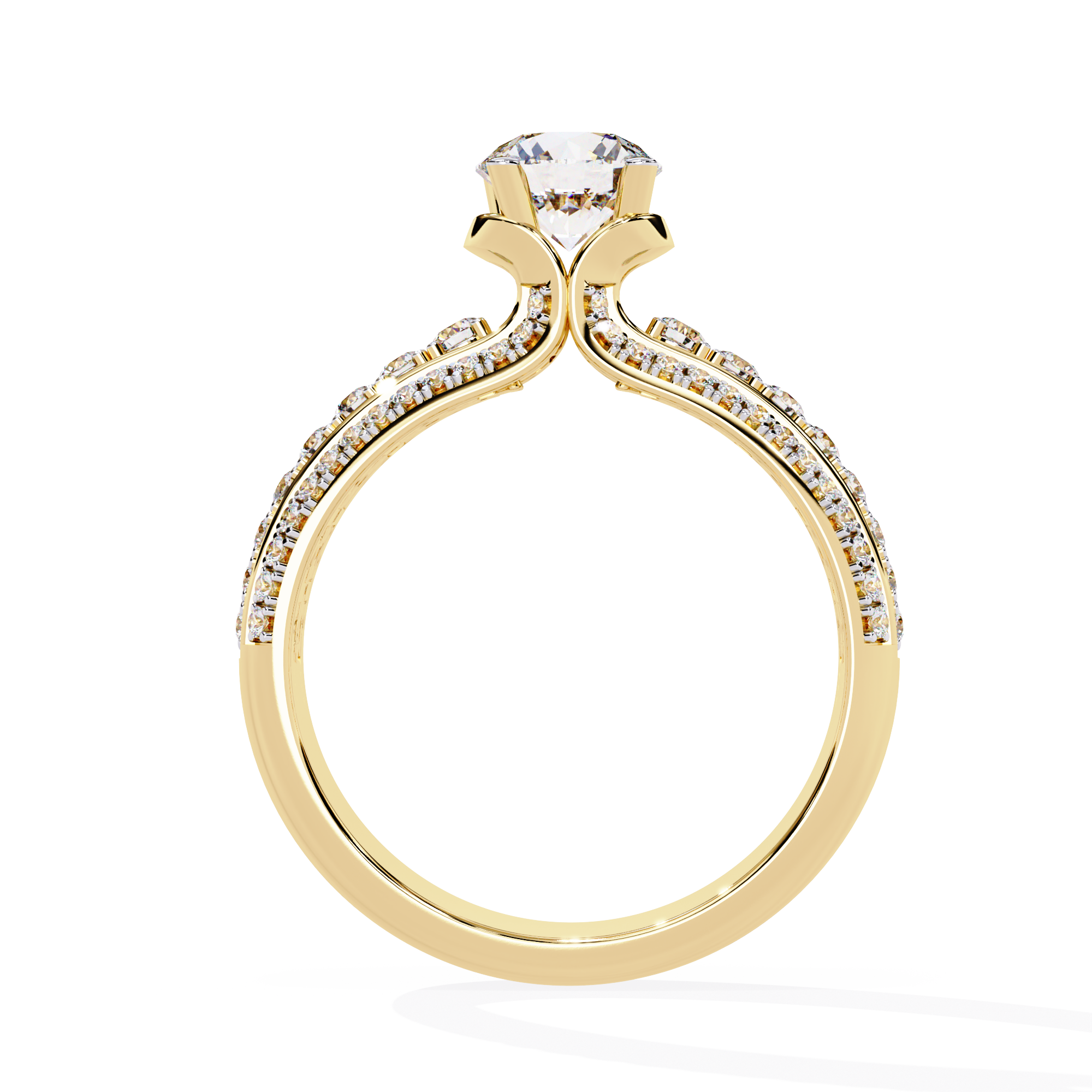 Solitairekart – 1.23 ct Triple Row Solitaire Ring Lab Grown – 14K Yellow Gold