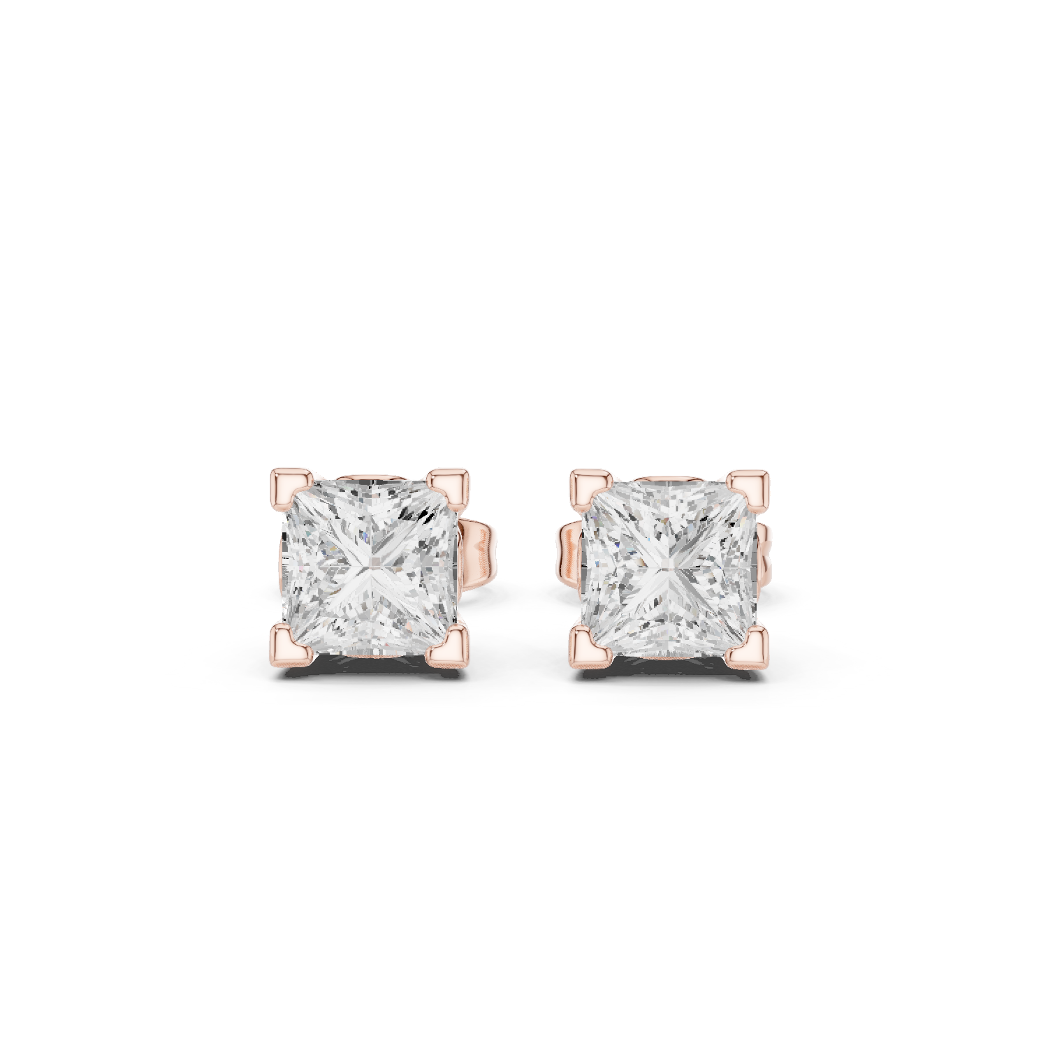 0.75 Carat Natural Princess Diamond Studs – H Color, VS2 Clarity