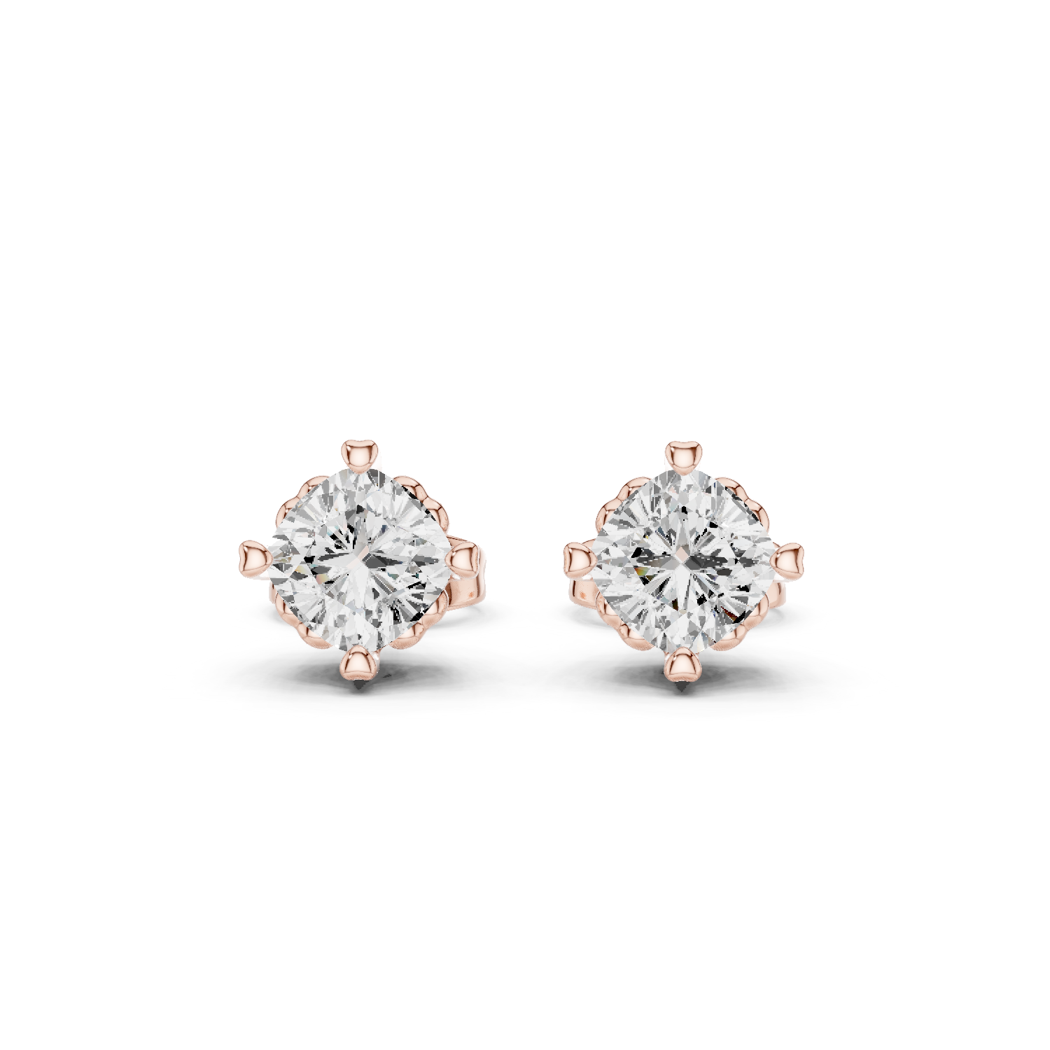 Cushion Cut 1.00ct Natural Diamond Stud Earrings – J Color, SI2 Quality