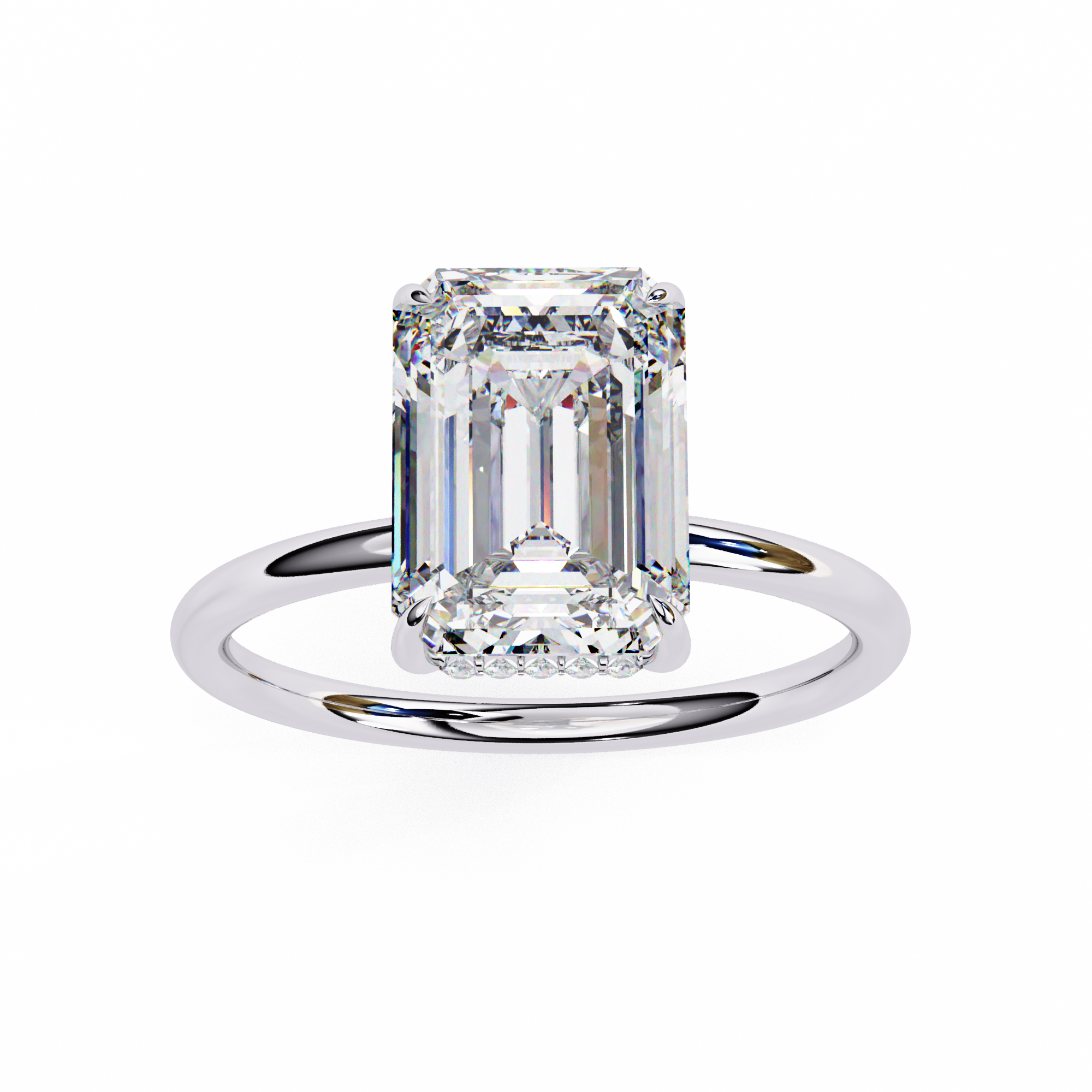 Elegant 2.62 Carat Emerald and Round Lab Diamond Engagement Ring