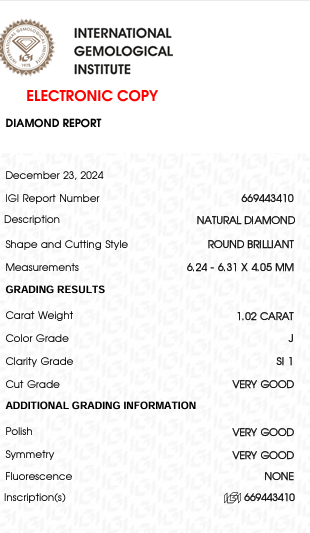 Solitairekart 1.02 Carat J Color SI1 Clarity Natural Diamond