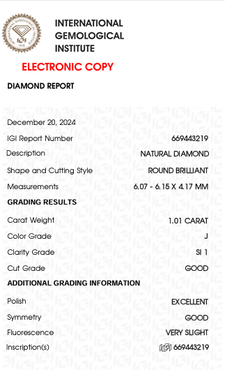 Solitairekart 1.01 Carat J Color SI1 Clarity Natural Diamond