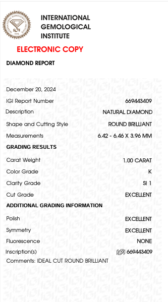 Solitairekart 1 Carat K Color SI1 Clarity Natural Diamond