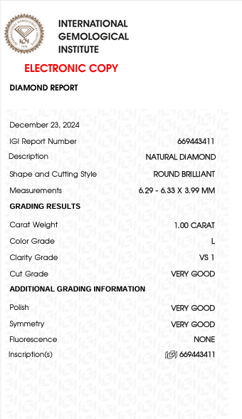 Solitairekart 1 Carat L Color VS1 Clarity Natural Diamond