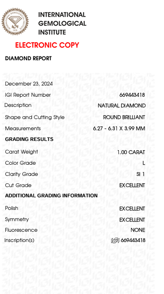 Solitairekart 1 Carat L Color SI1 Clarity Natural Diamond