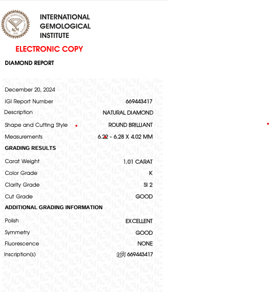 Solitairekart 1.01 Carat K Color SI2 Clarity Natural Diamond