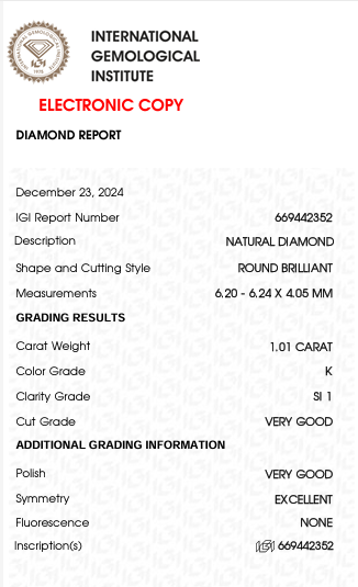 Solitairekart 1.01 Carat K Color SI1 Clarity Natural Diamond