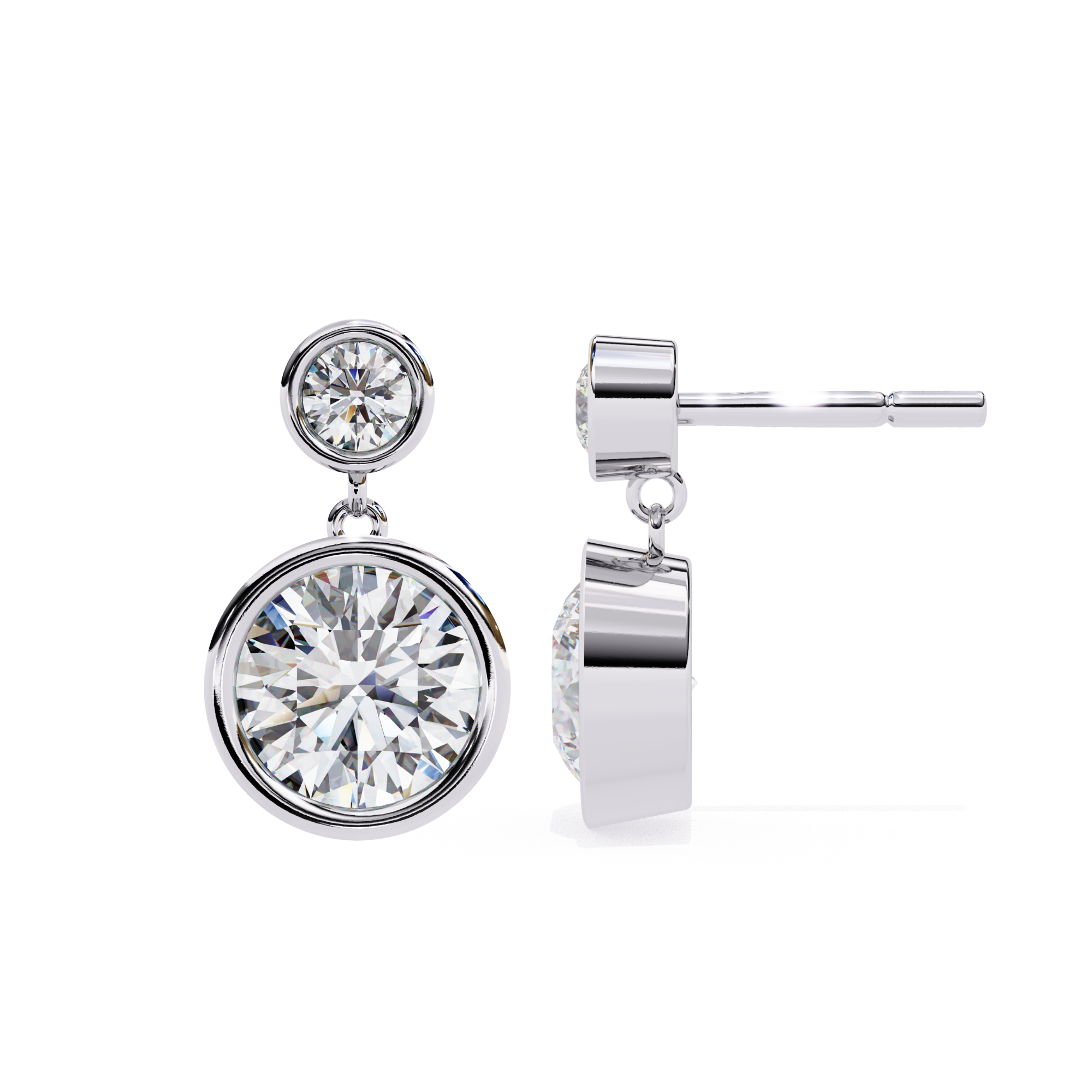 Pure Radiance 1.83 Carat EF/VS Round Bezel Set Lab Grown Diamond Dangle Earrings