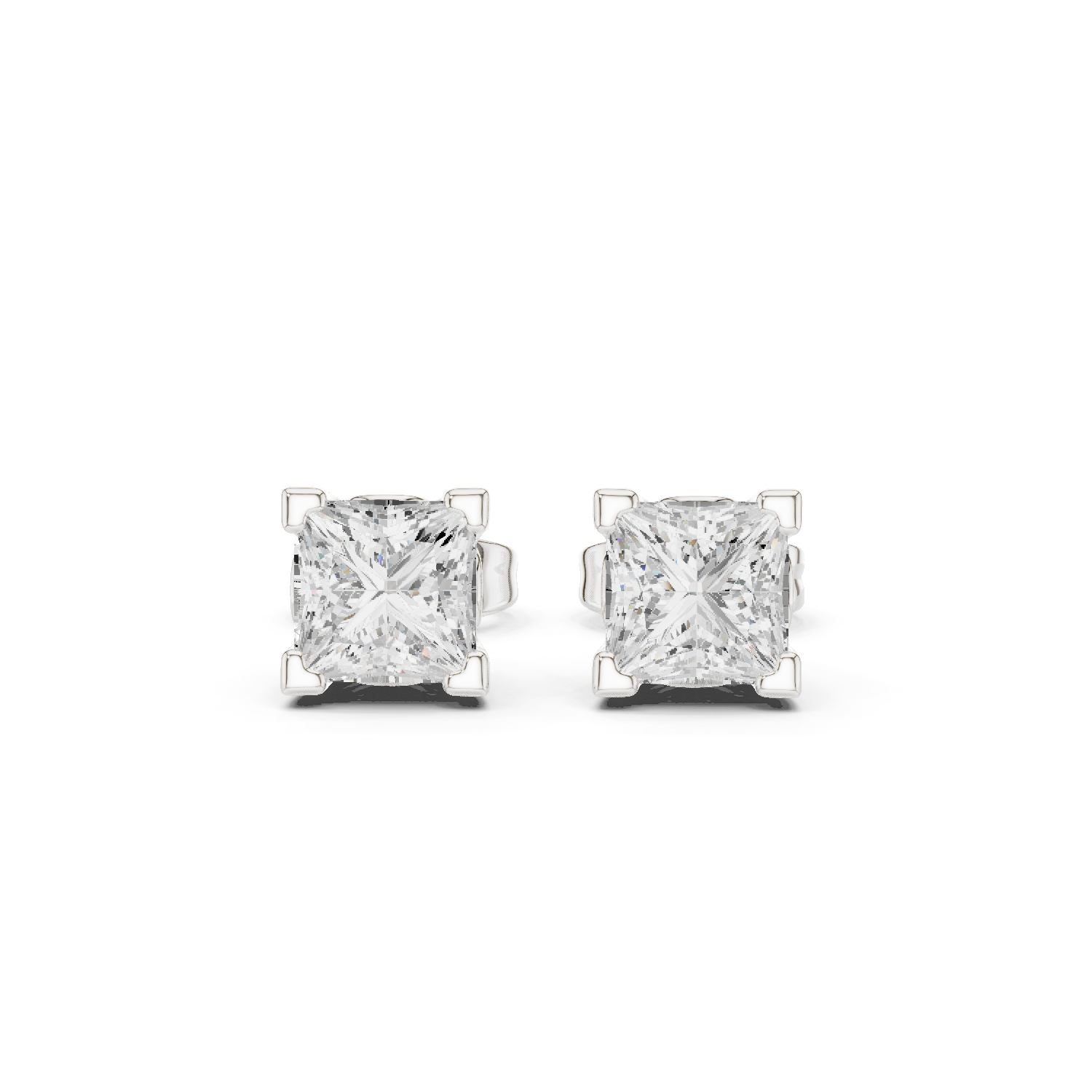 0.75 Carat Natural Princess Diamond Studs – H Color, VS2 Clarity