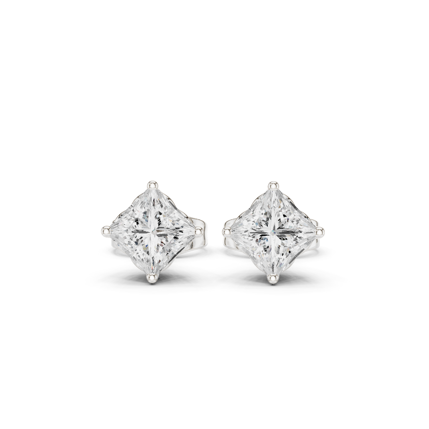 Princess Cut 0.75ct Natural Diamond Solitaire Studs – H Color, VS1 Clarity