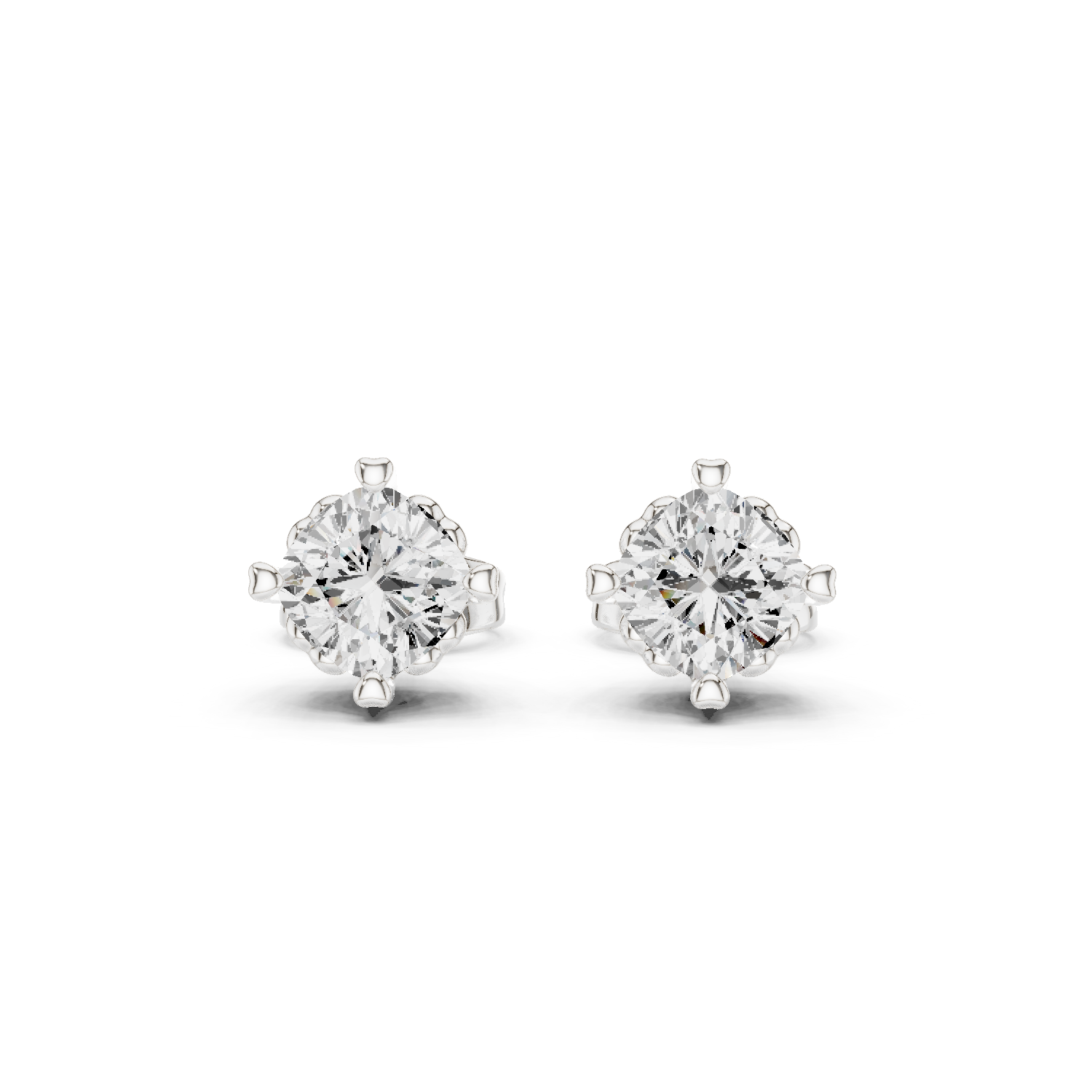 Cushion Cut 1.00ct Natural Diamond Stud Earrings – J Color, SI2 Quality