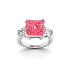 White Gold Studded 4 Carat Lab Grown Diamond Ring-Intense Pink Color VVS Clarity