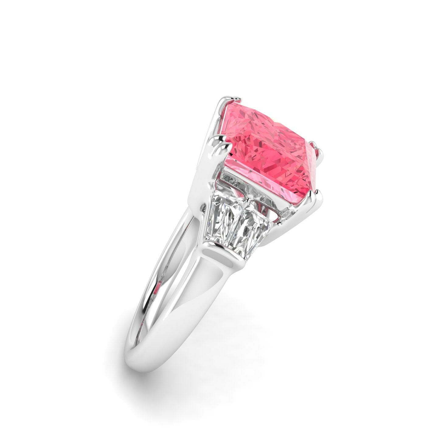 White Gold Studded 4 Carat Lab Grown Diamond Ring-Intense Pink Color VVS Clarity.