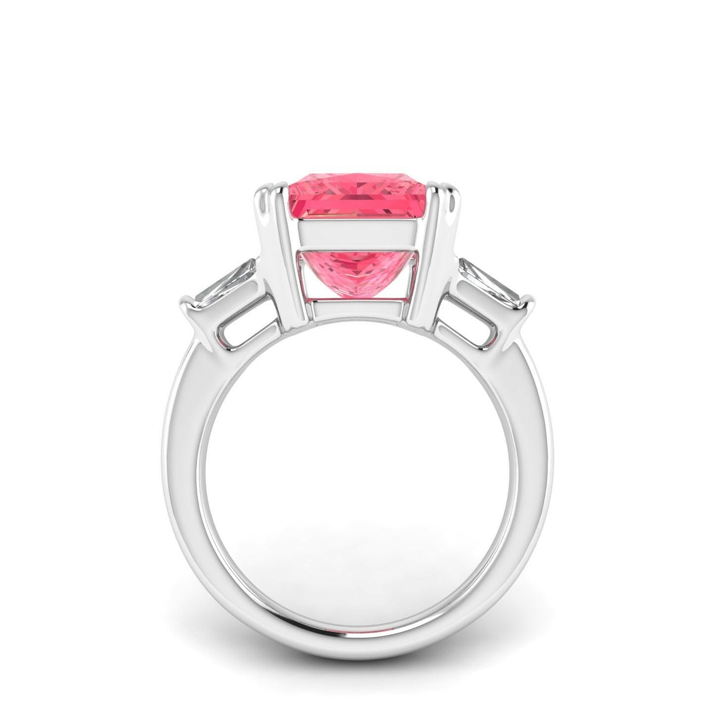 White Gold Studded 4 Carat Lab Grown Diamond Ring-Intense Pink Color VVS Clarity.