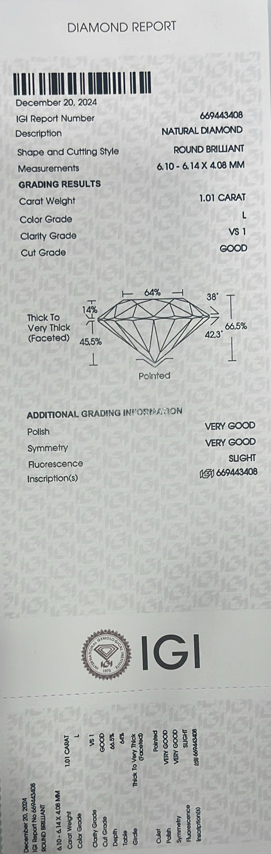 Solitairekart 1.01 Carat L Color VS1 Clarity Natural Diamond