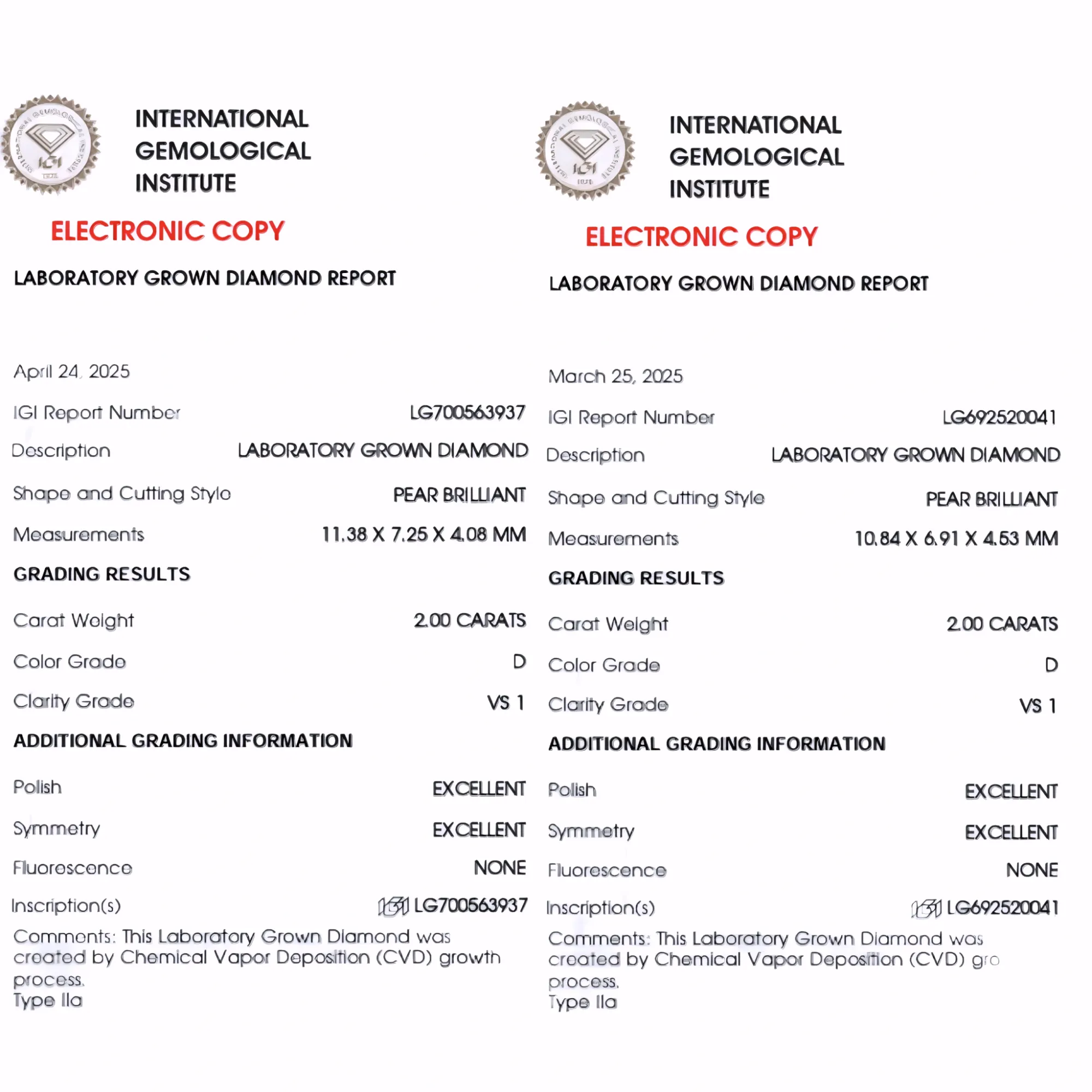 Solitairekart 2+2 Carat D Color, VS1 Clarity Combo Lab Grown Diamond For Studs