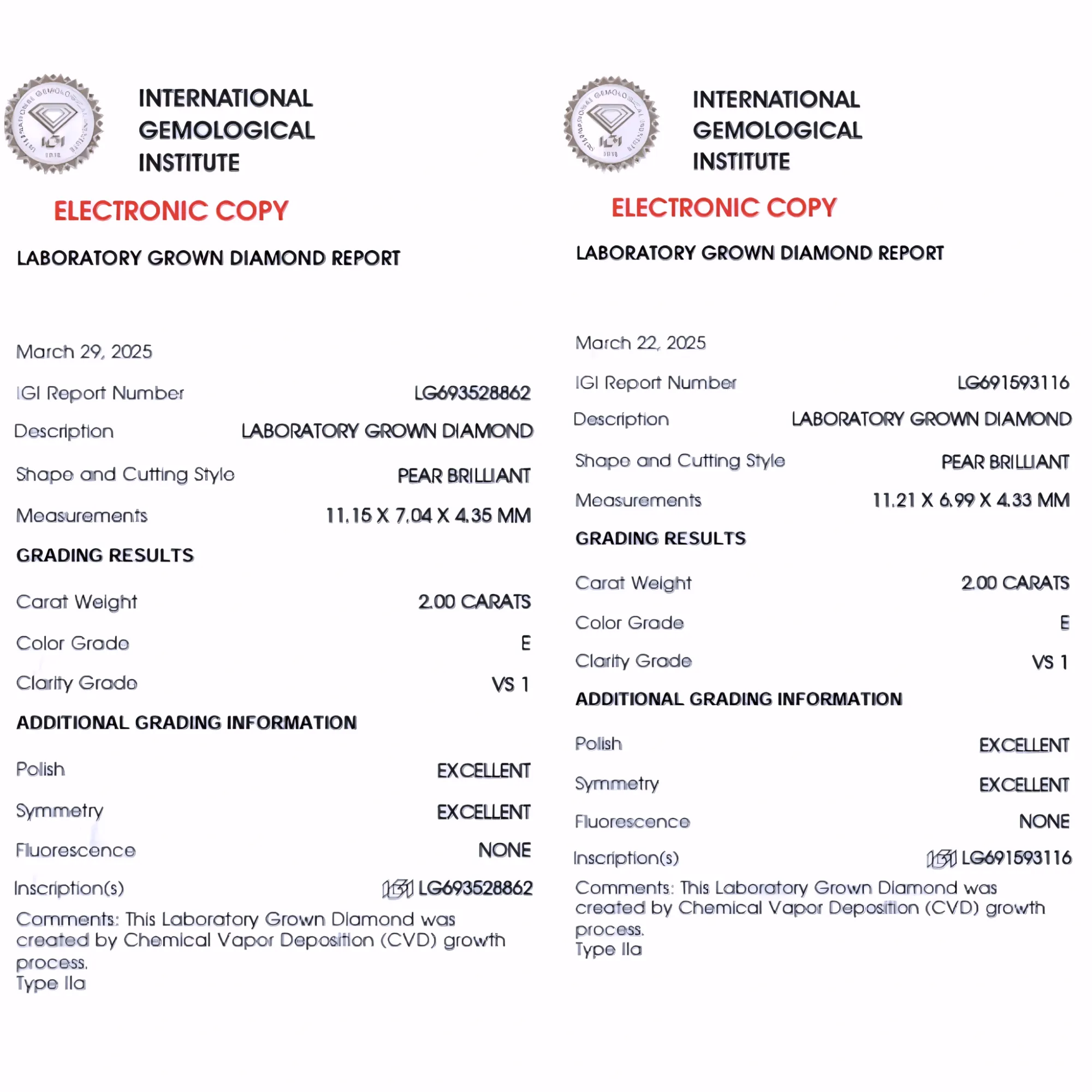 Solitairekart 2+2 Carat E Color, VS1 Clarity Combo Lab Grown Diamond For Studs