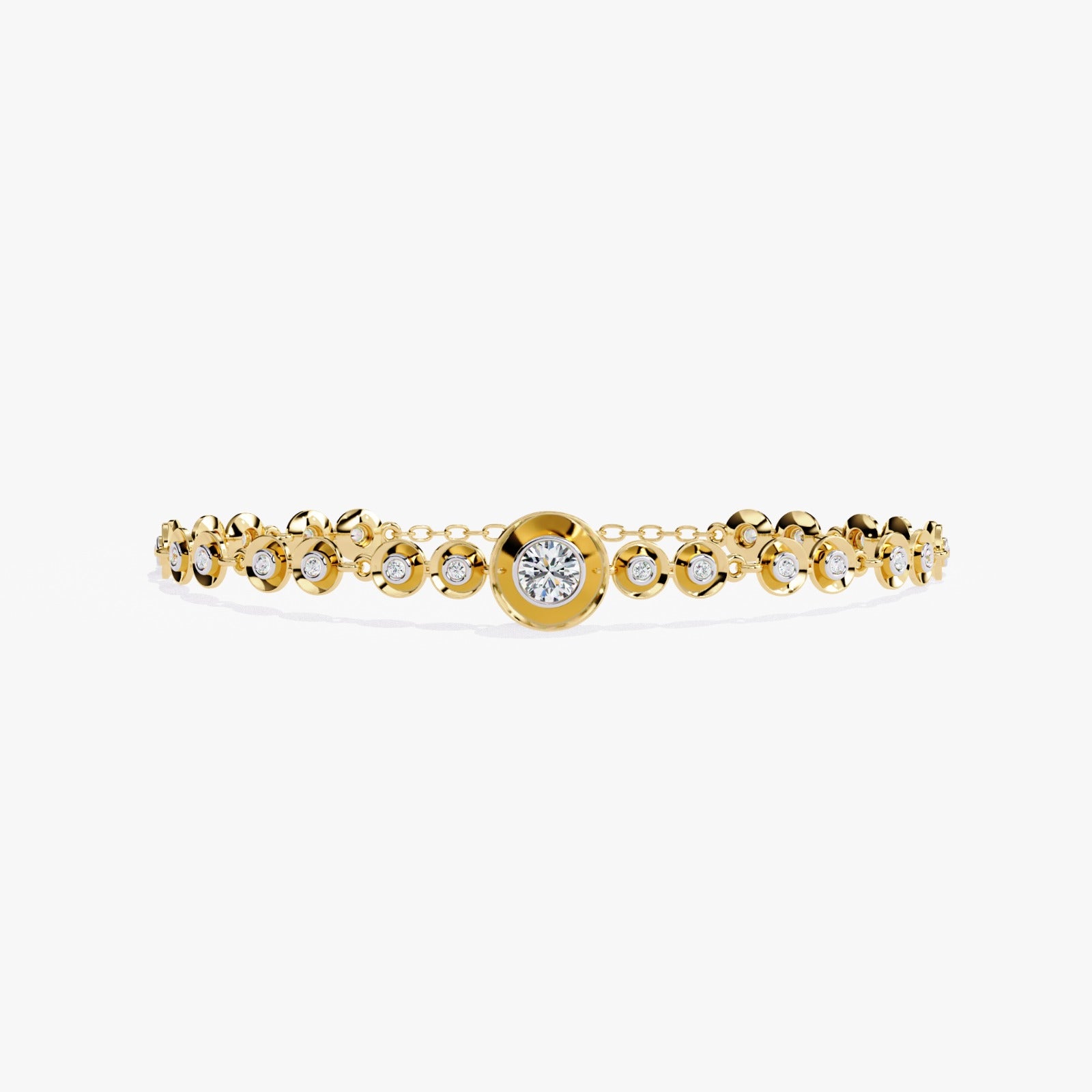Gold bracelet with diamond accents on a white background